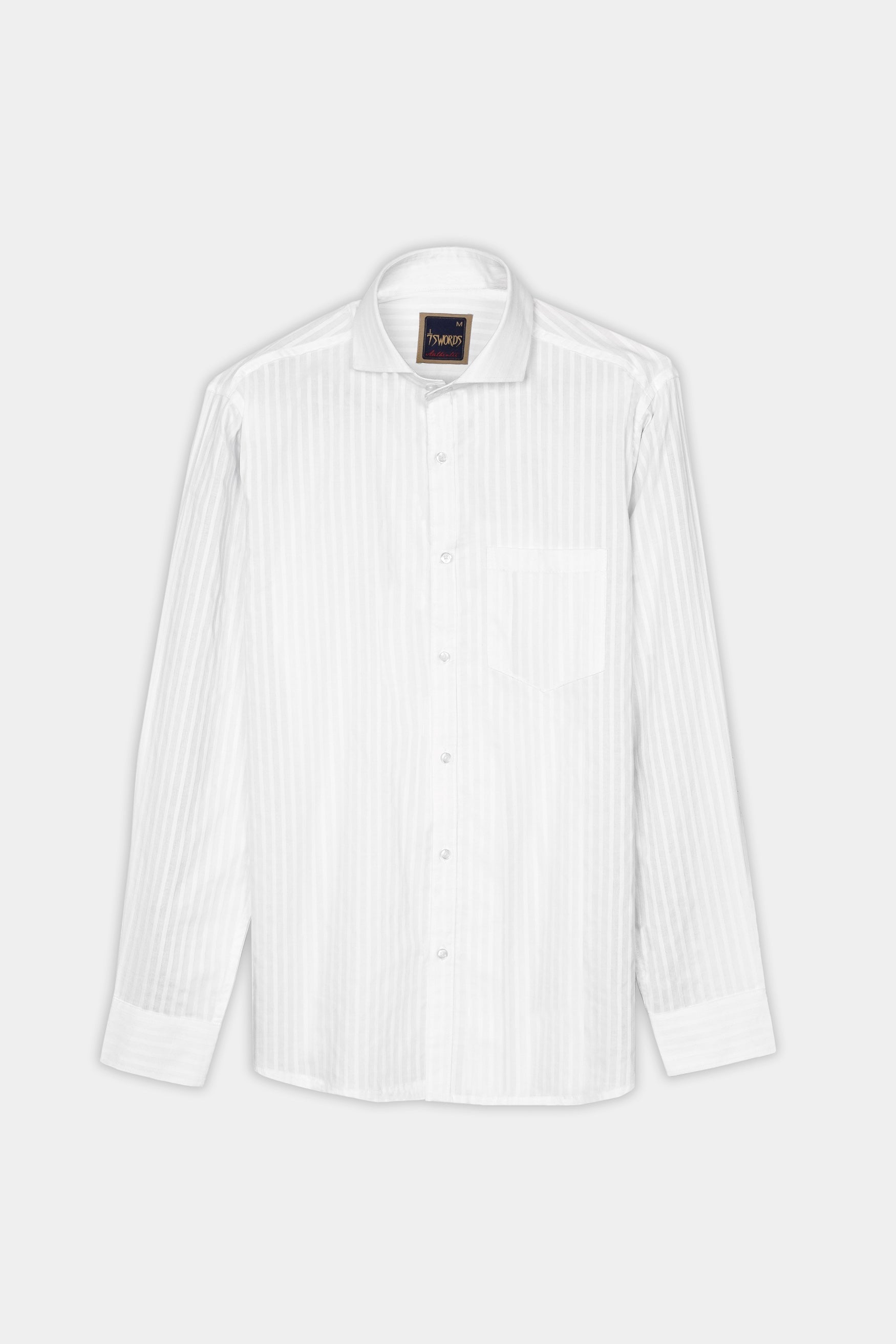 7swords-Bright White Striped Premium Cotton Shirt