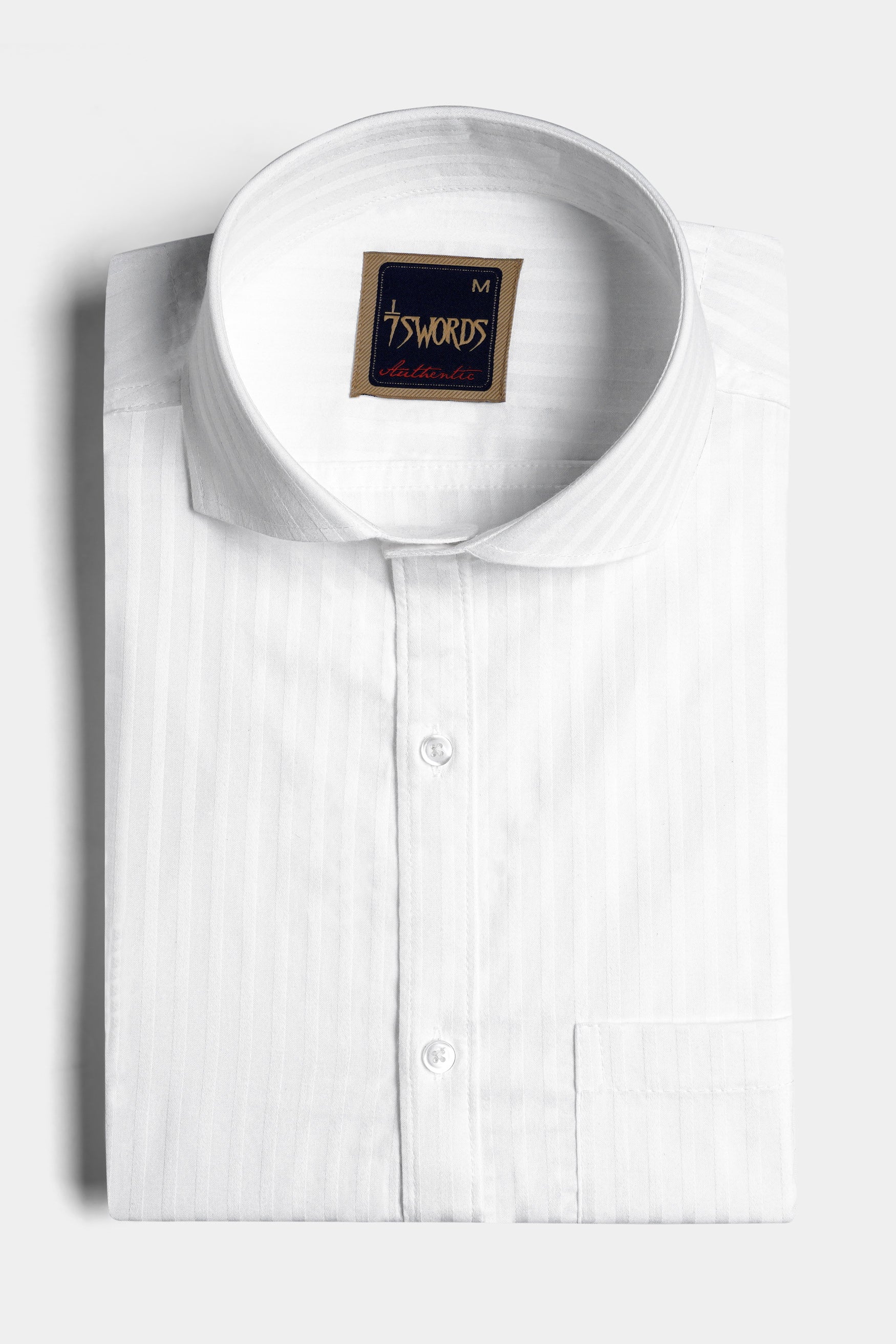 7swords-Bright White Striped Premium Cotton Shirt