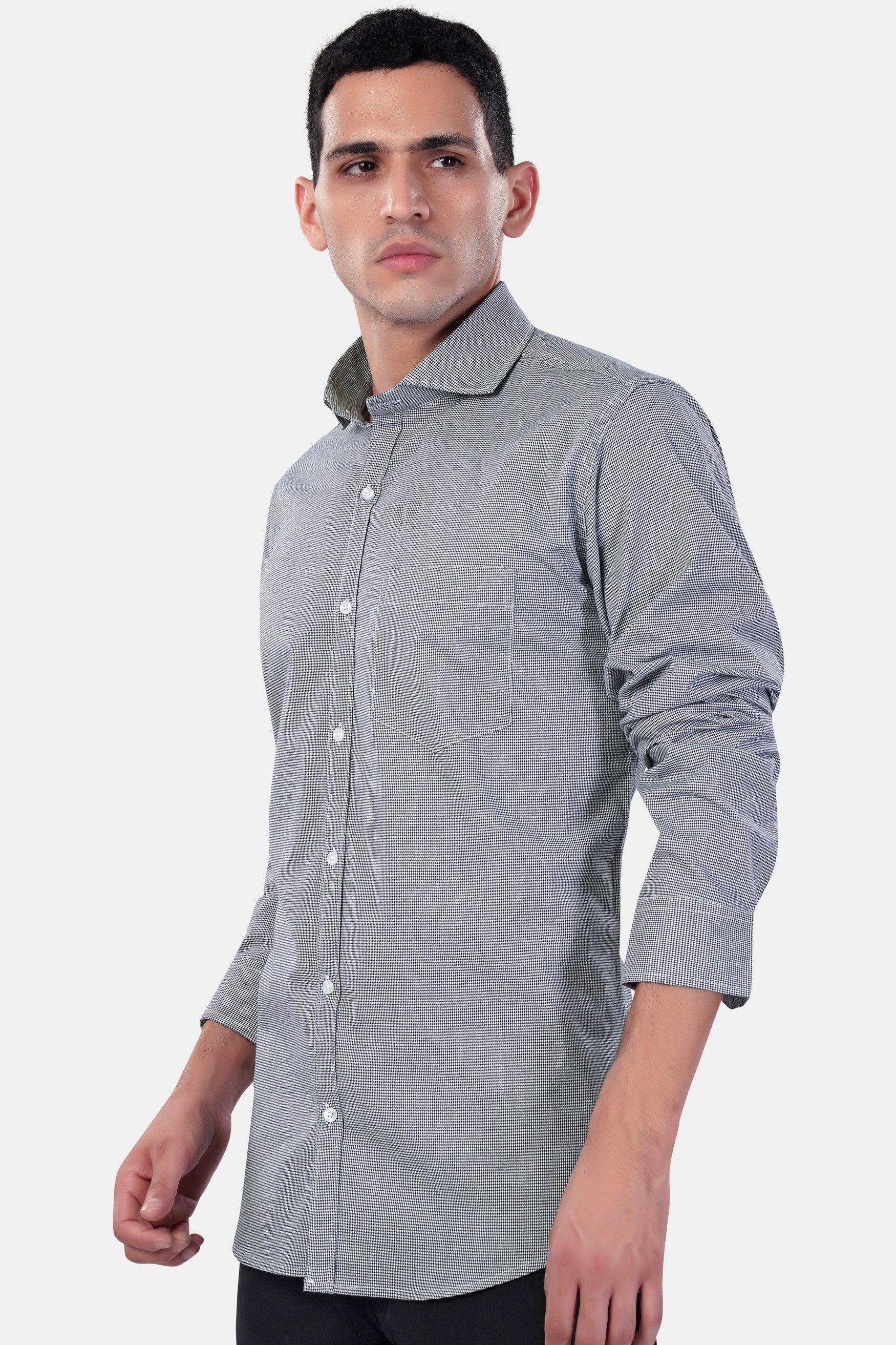 7swords-Mako Gray and Nobel Gray Houndstooth Premium Cotton Shirt