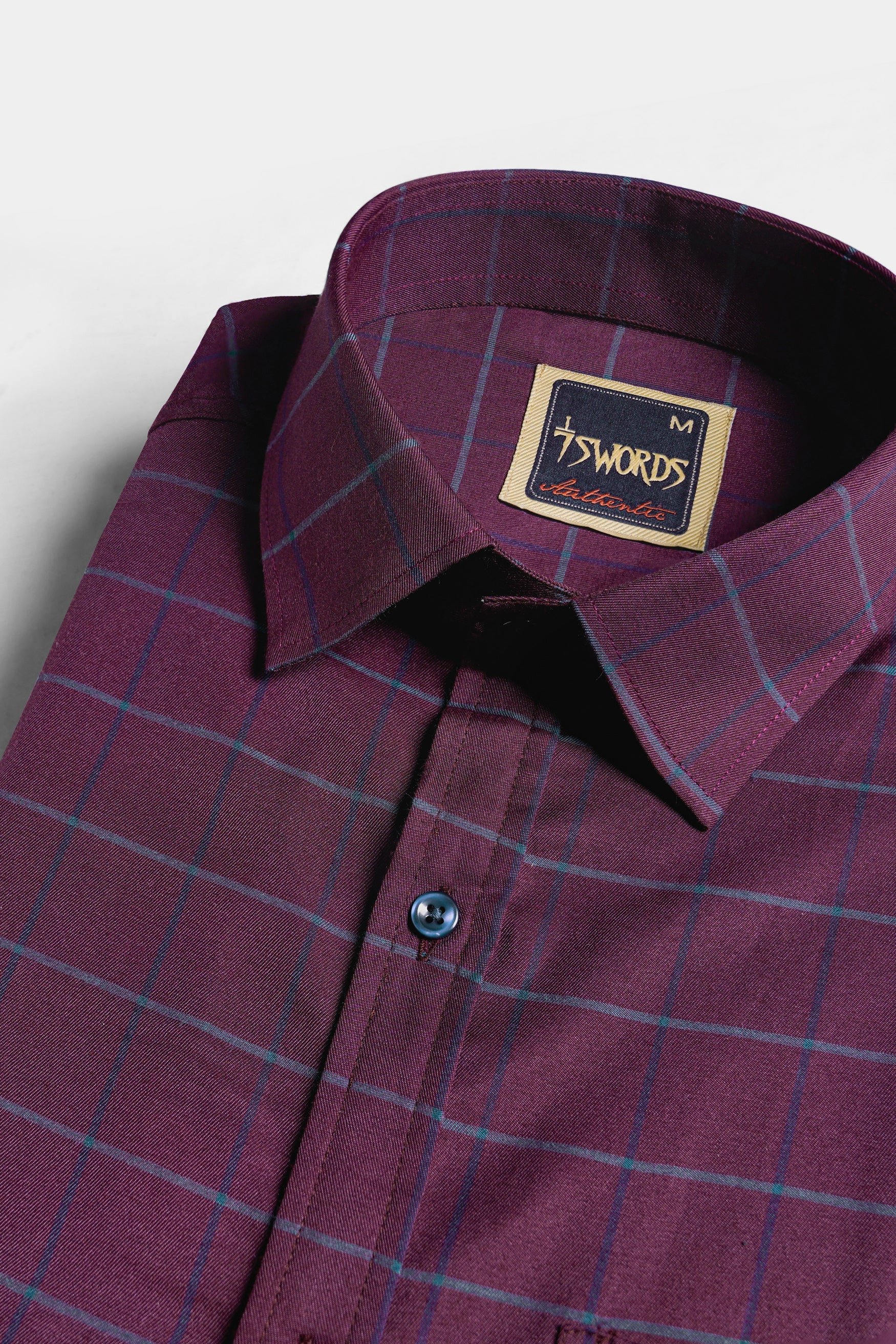 7swords-Palatinate Burgundy and Slate Gray Windowpane Premium Cotton Shirt