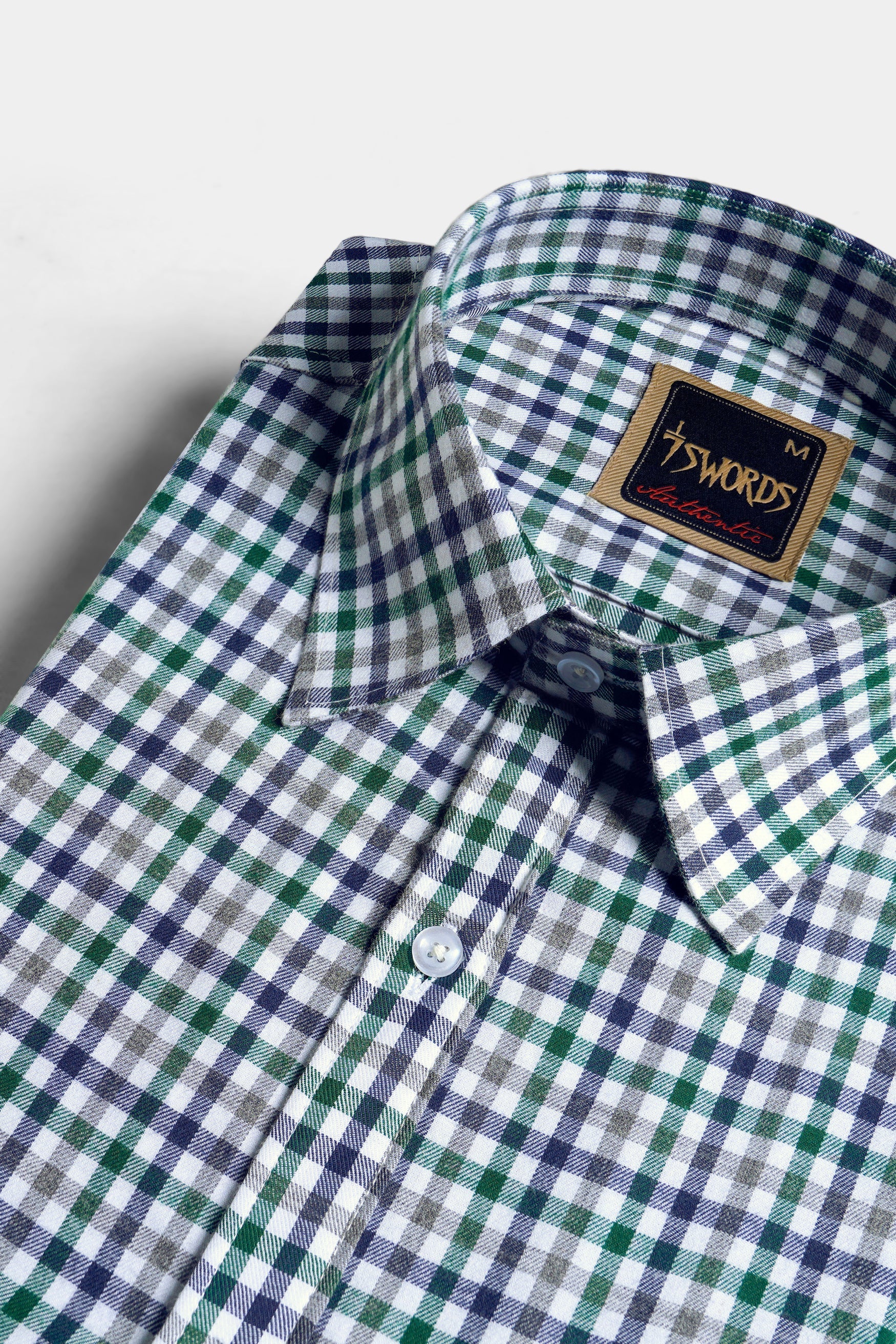 7swords-Bright White and Spruce Green Multi Color Checkered Premium Cotton Shirt