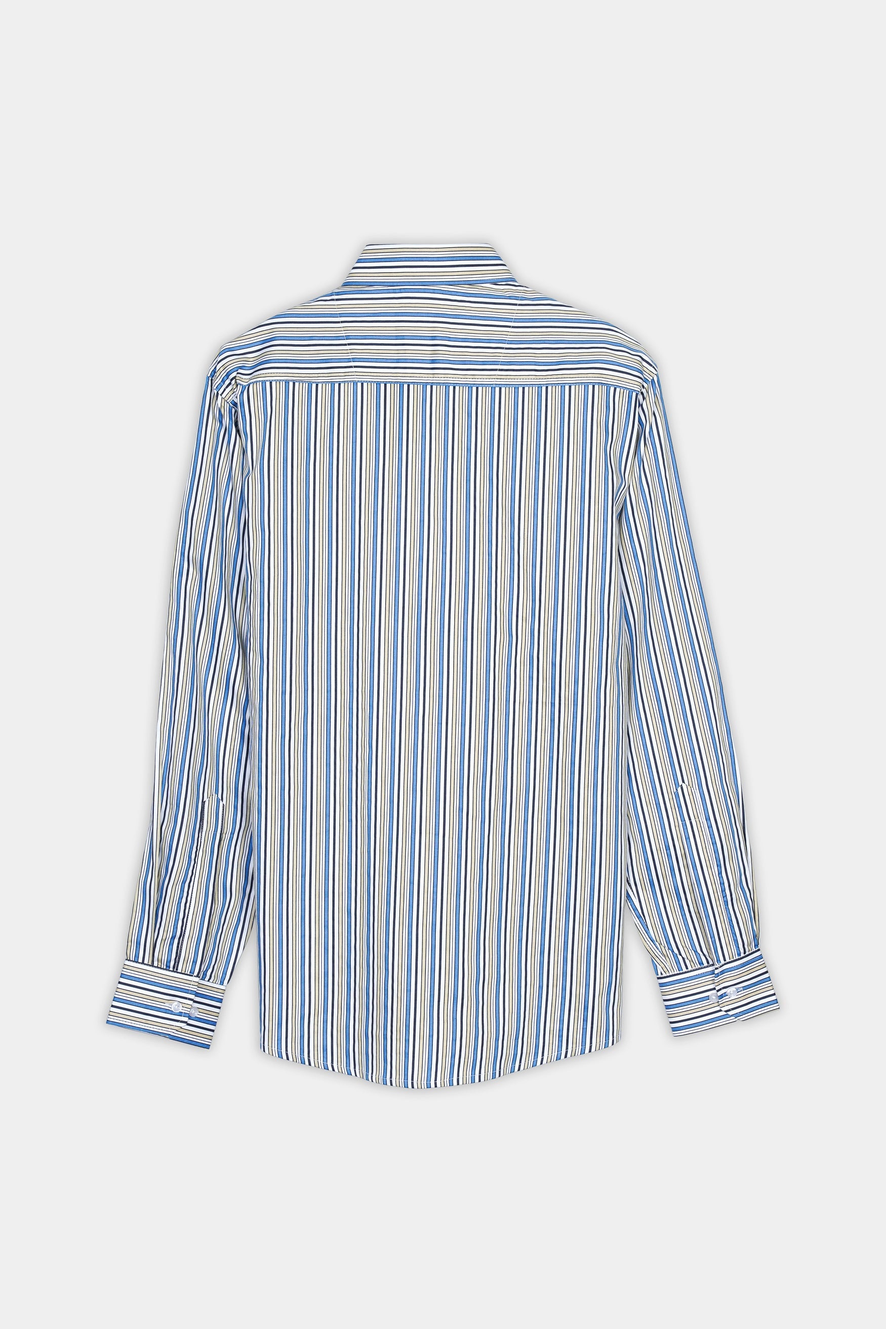 7swords-Bright White and Astral Blue Multicolor Striped Premium Cotton Shirt