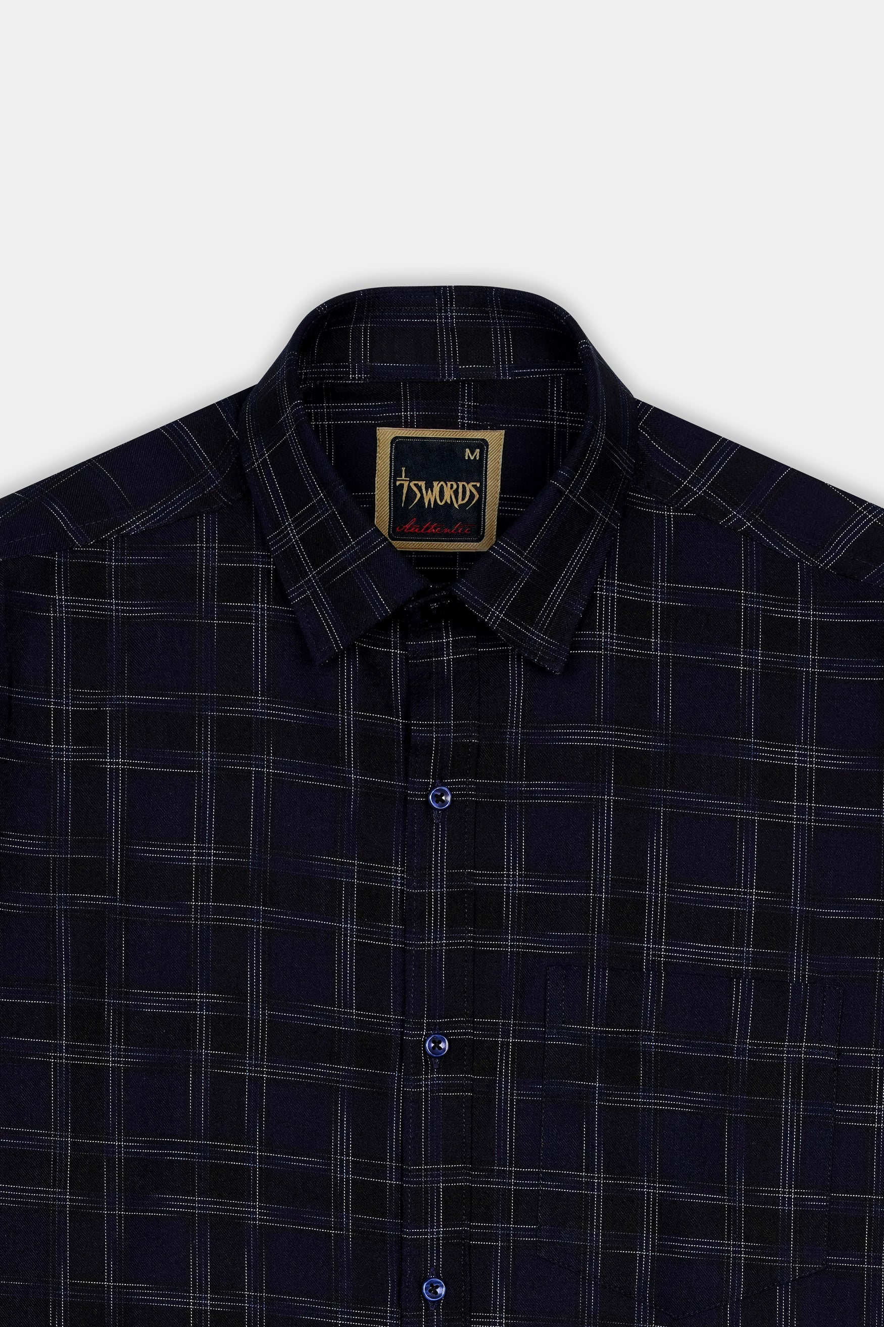 7swords-Cinder Blue and White Checkered Premium Cotton Shirt