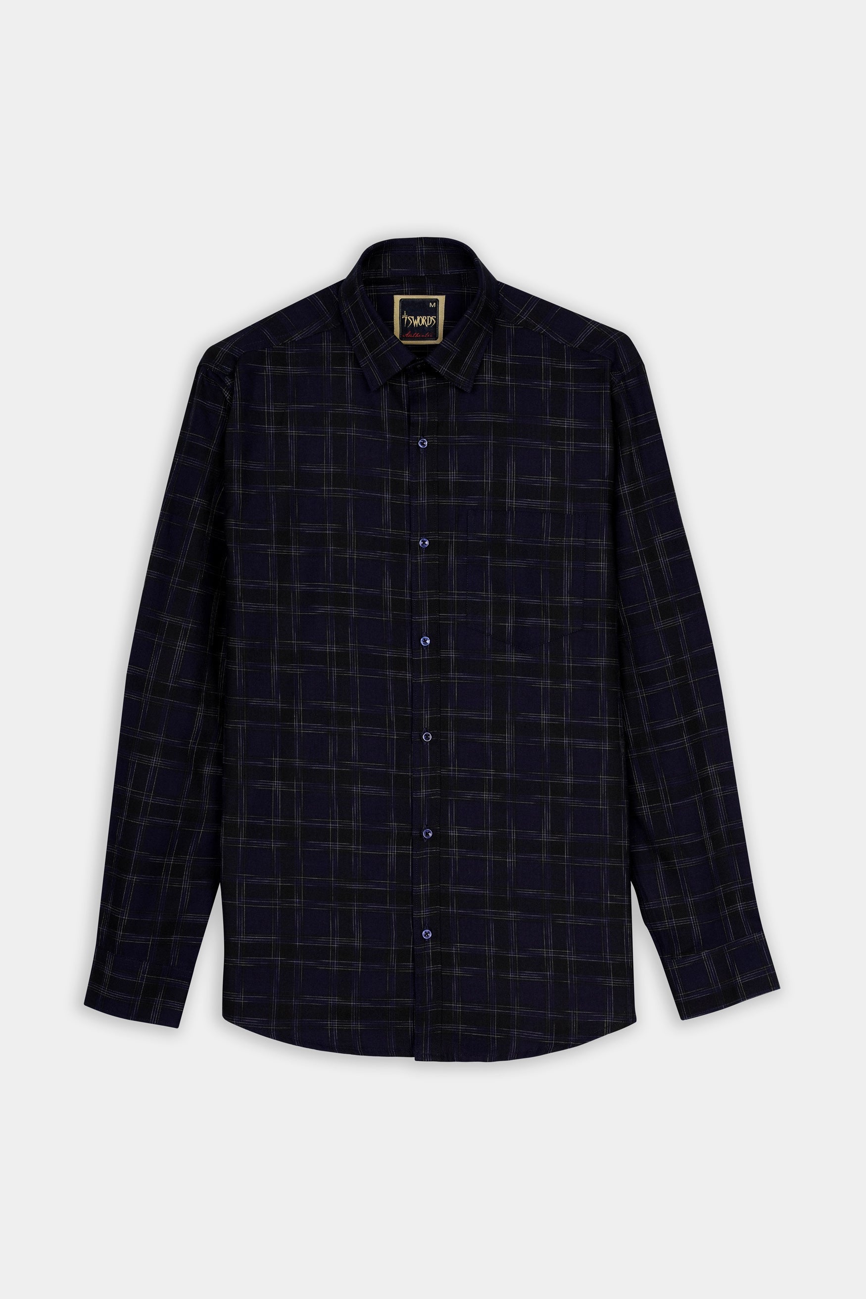 7swords-Cinder Blue and White Checkered Premium Cotton Shirt