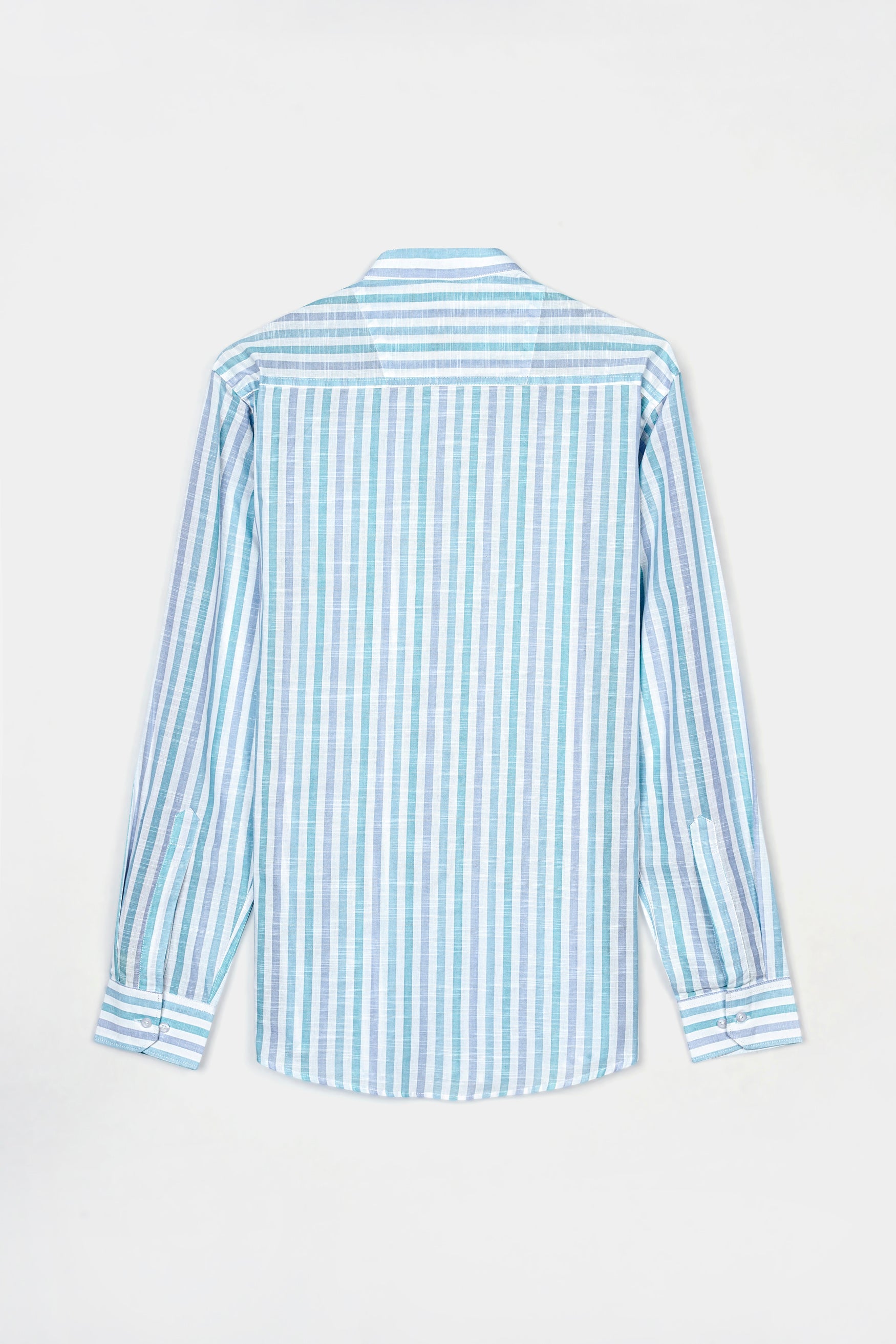 7swords-Bright White with Cascade Green and Yonder Blue Striped Premium Cotton Shirt