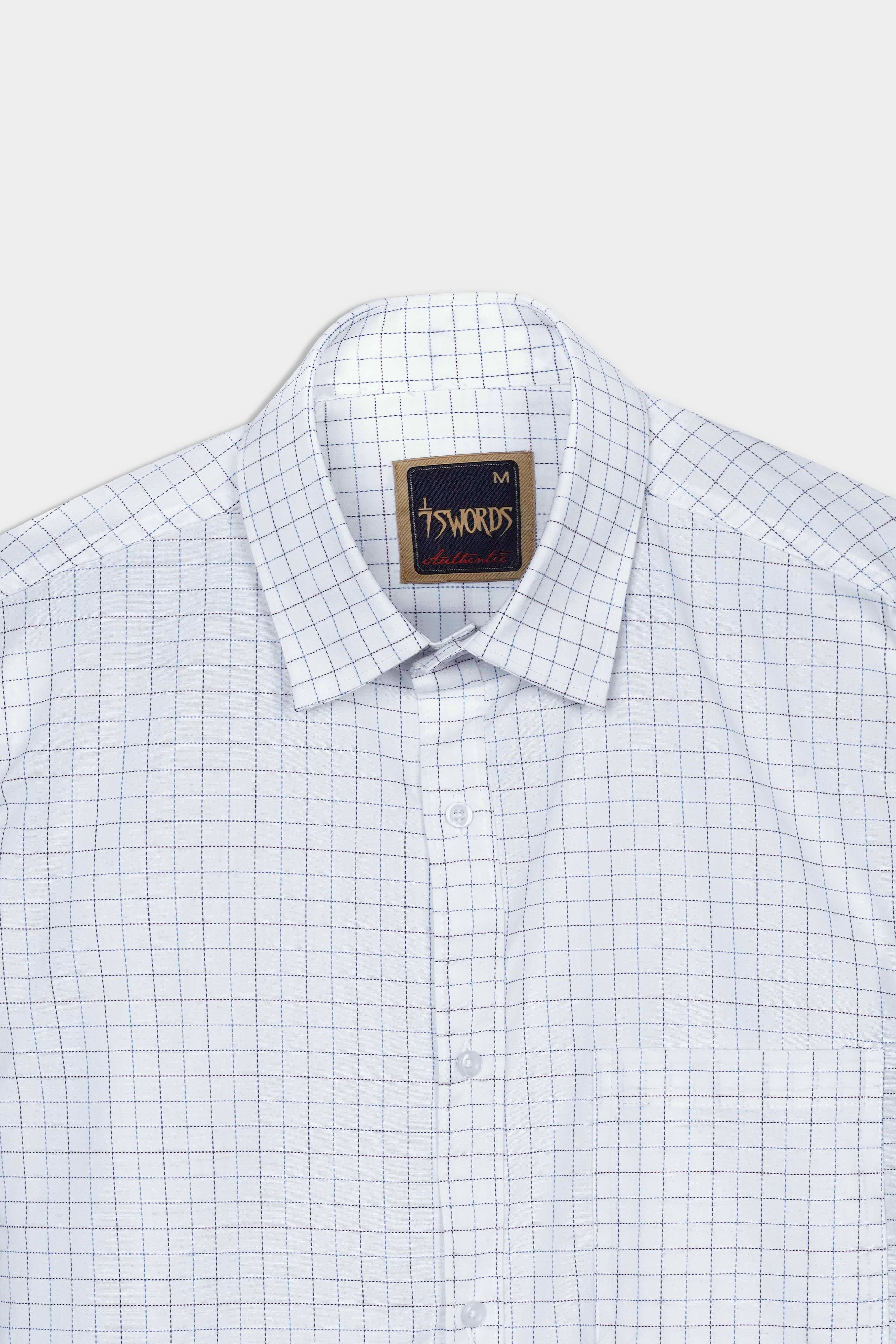 7swords-Bright White with Camelot Maroon and Mantique Blue Checkered Premium Cotton Shirt