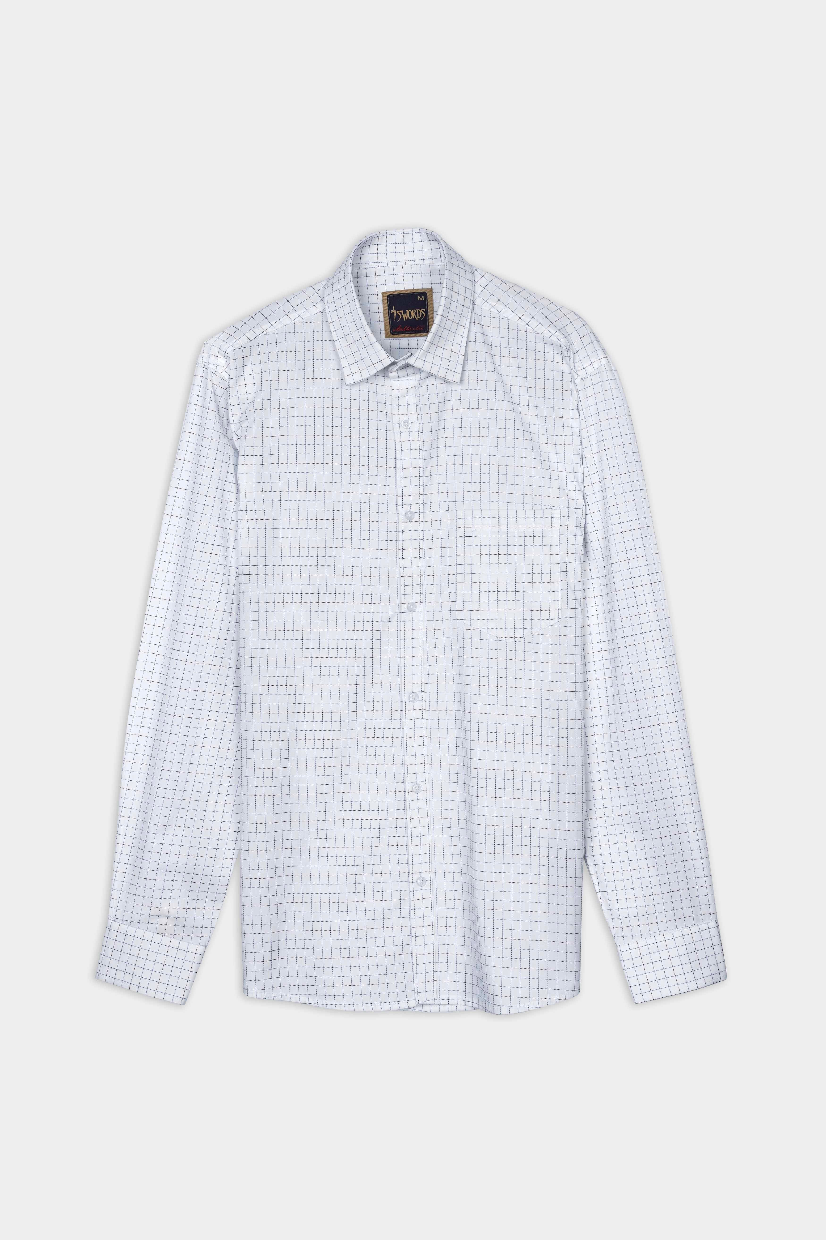 7swords-Bright White with Camelot Maroon and Mantique Blue Checkered Premium Cotton Shirt