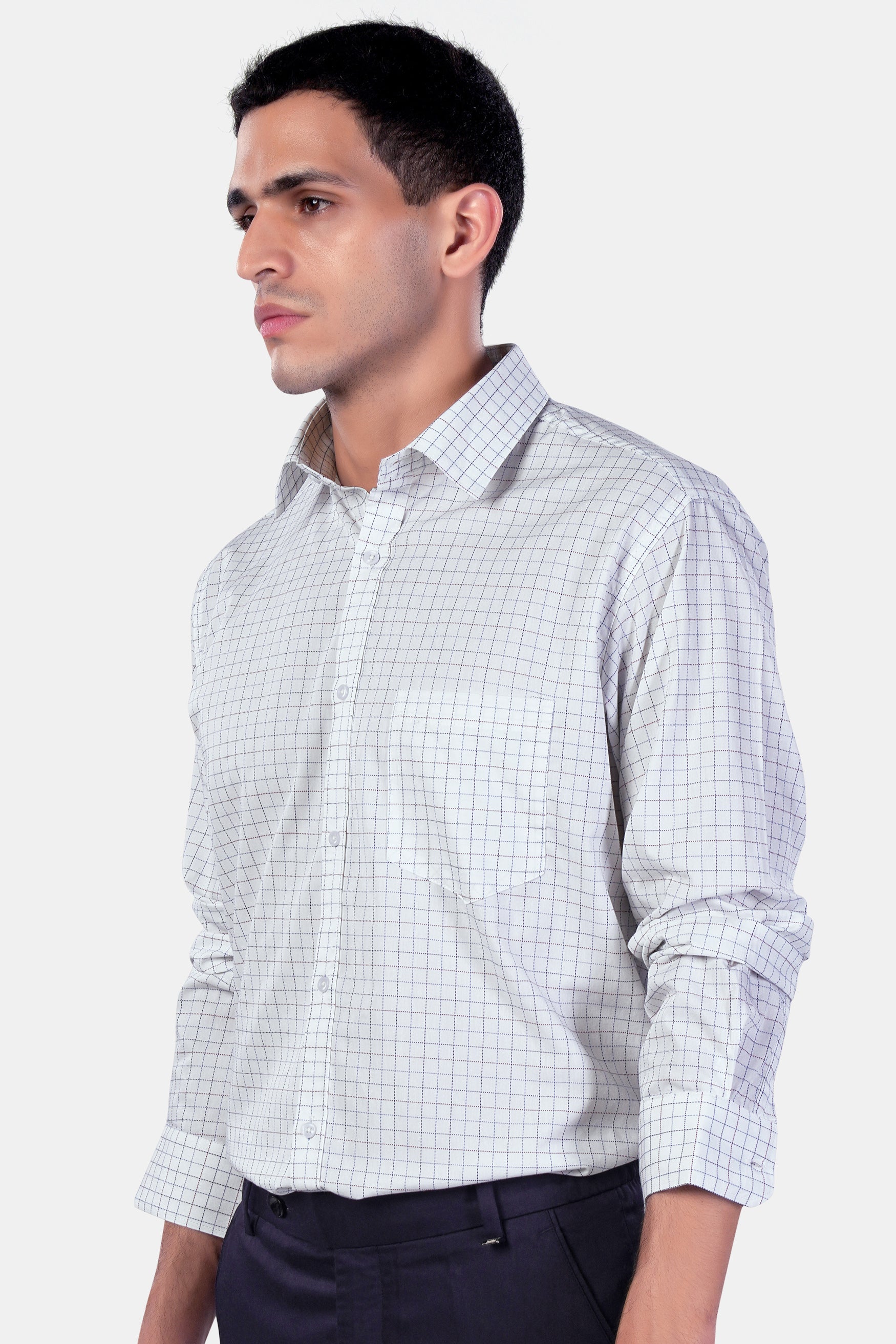 7swords-Bright White with Camelot Maroon and Mantique Blue Checkered Premium Cotton Shirt