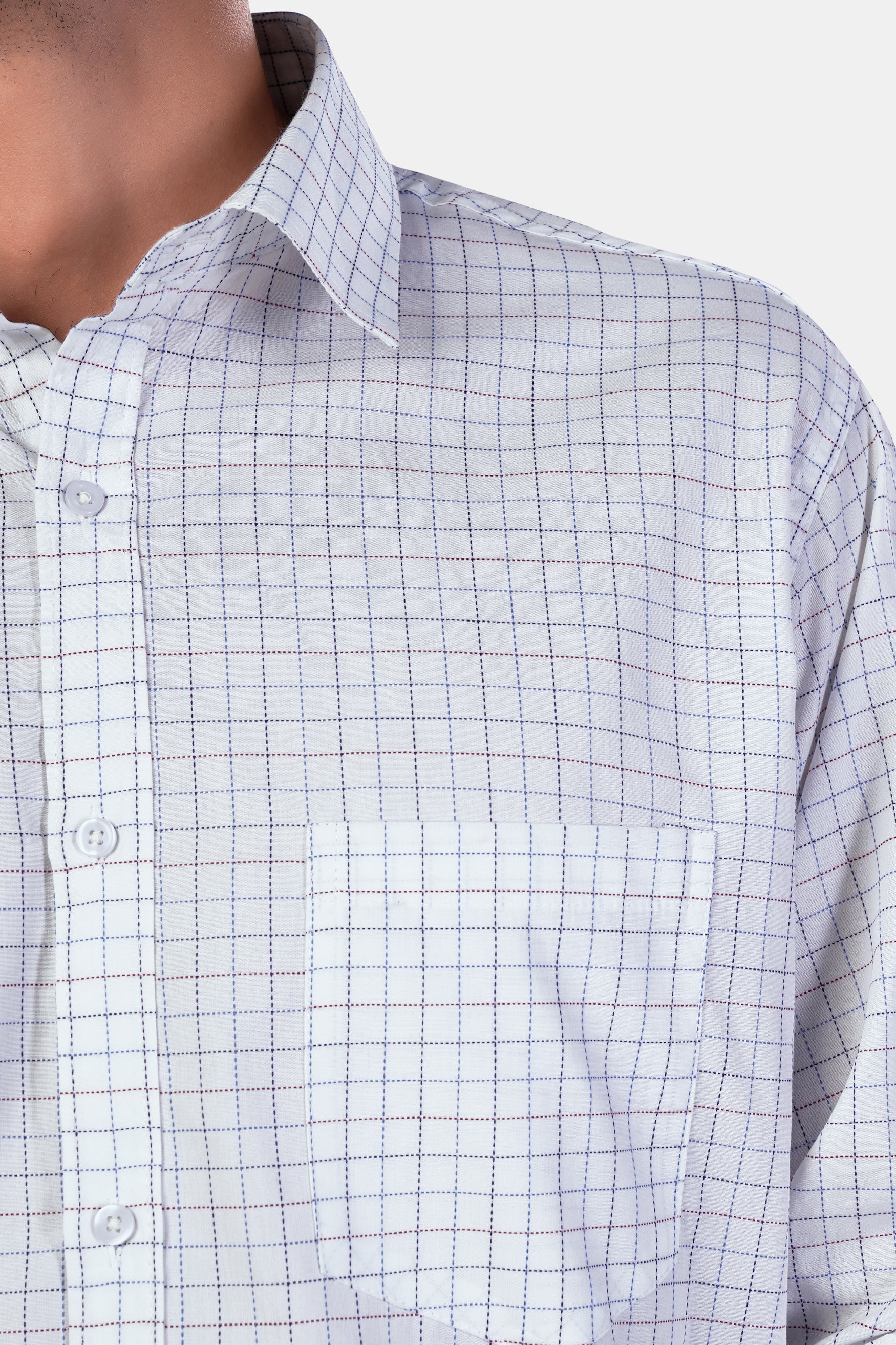 7swords-Bright White with Camelot Maroon and Mantique Blue Checkered Premium Cotton Shirt