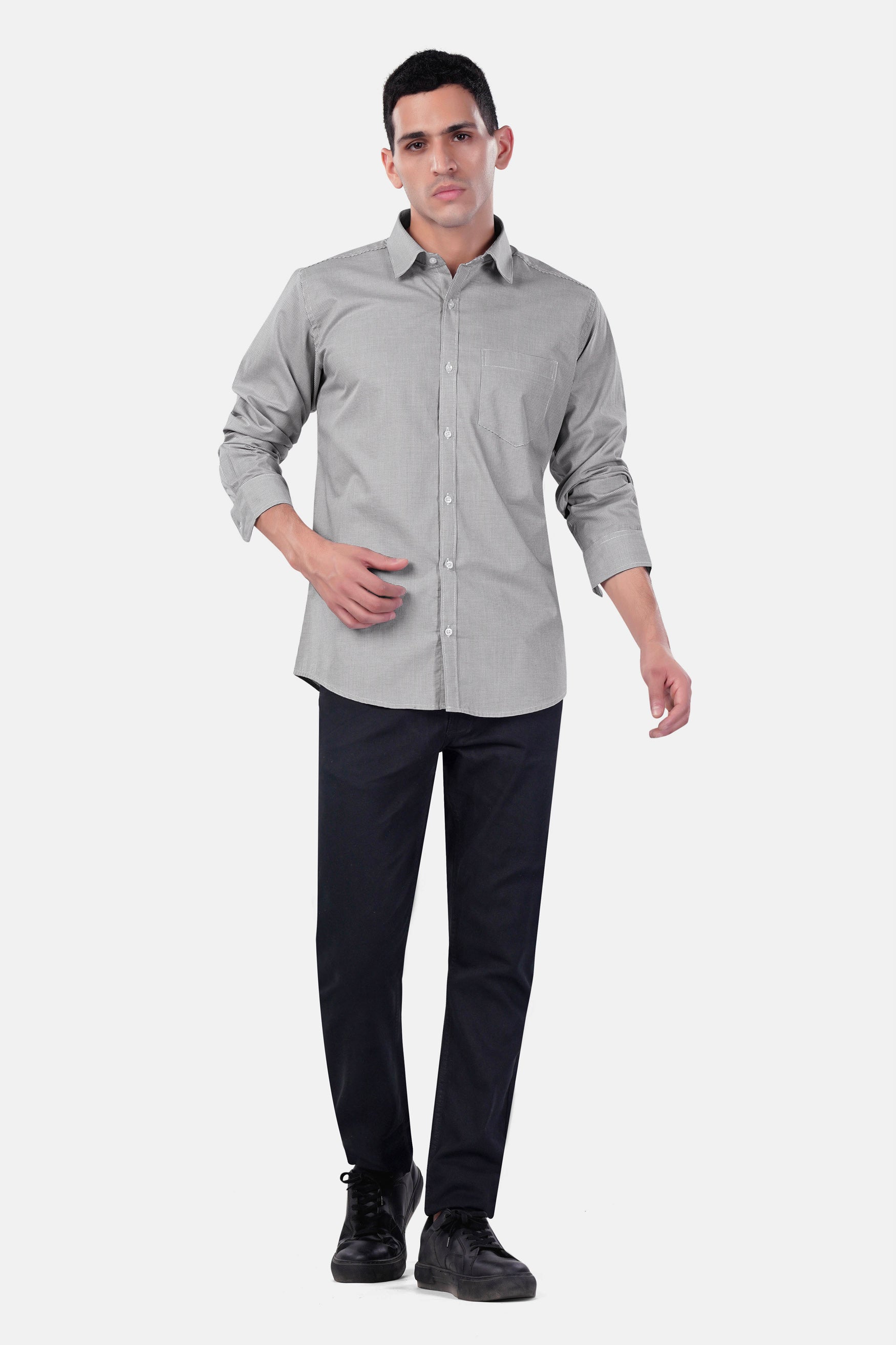 7swords-Gunsmoke Gray Houndstooth Premium Cotton Shirt