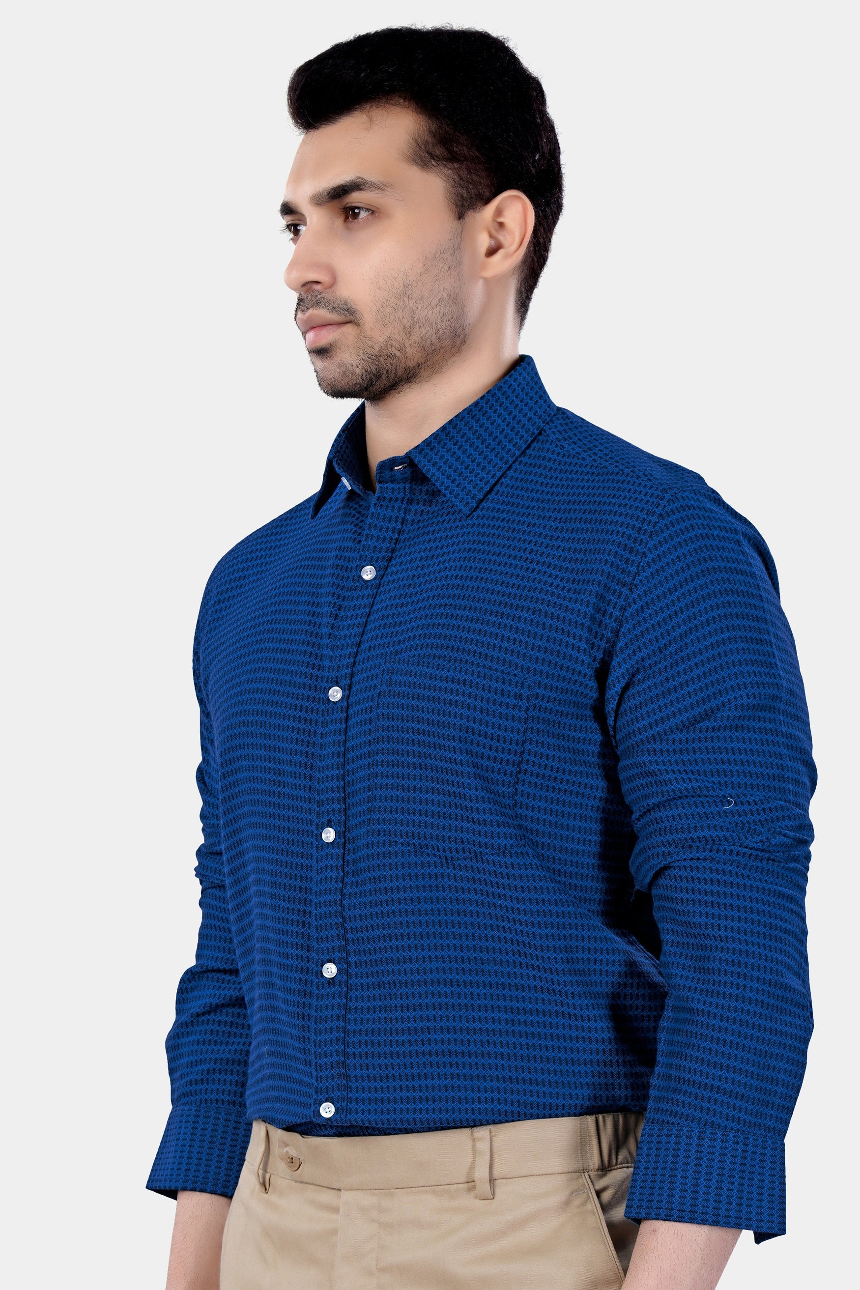 7swords-Cerulean Blue and Downriver Blue Micro Printed Premium Cotton Shirt