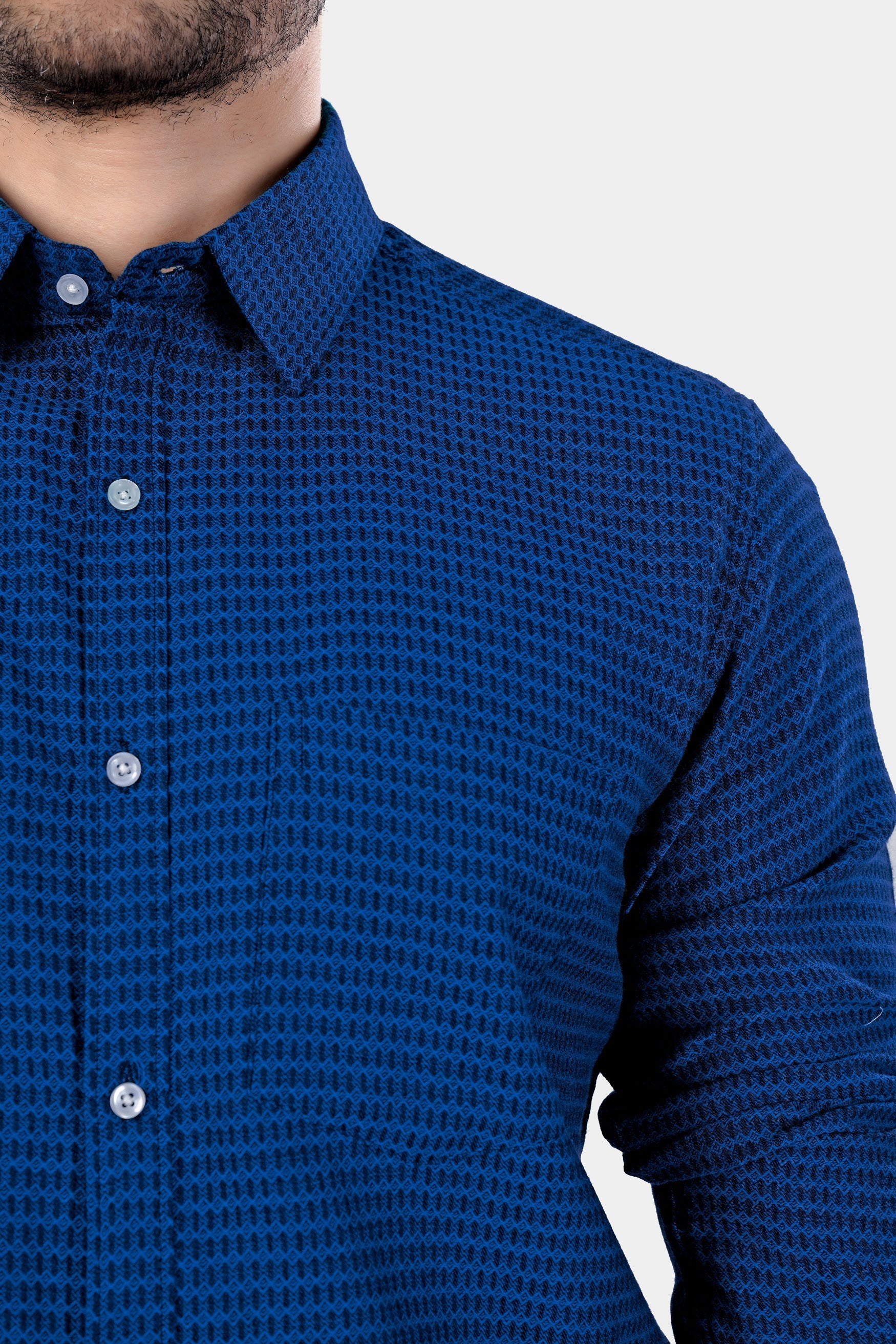 7swords-Cerulean Blue and Downriver Blue Micro Printed Premium Cotton Shirt