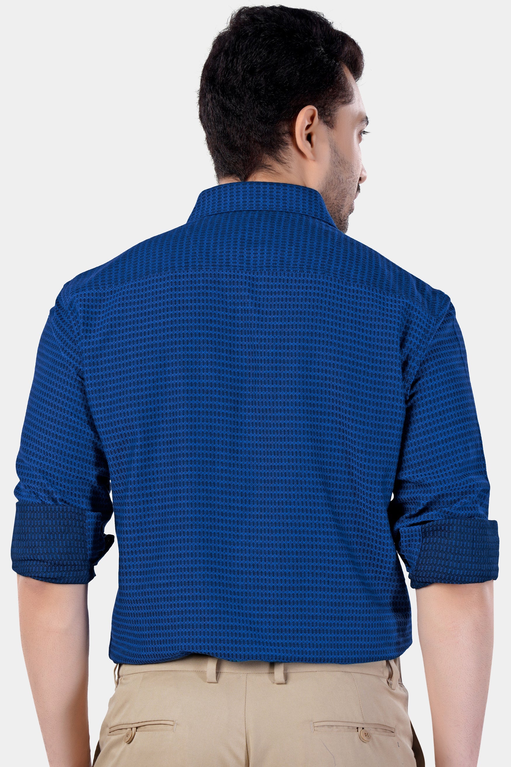 7swords-Cerulean Blue and Downriver Blue Micro Printed Premium Cotton Shirt