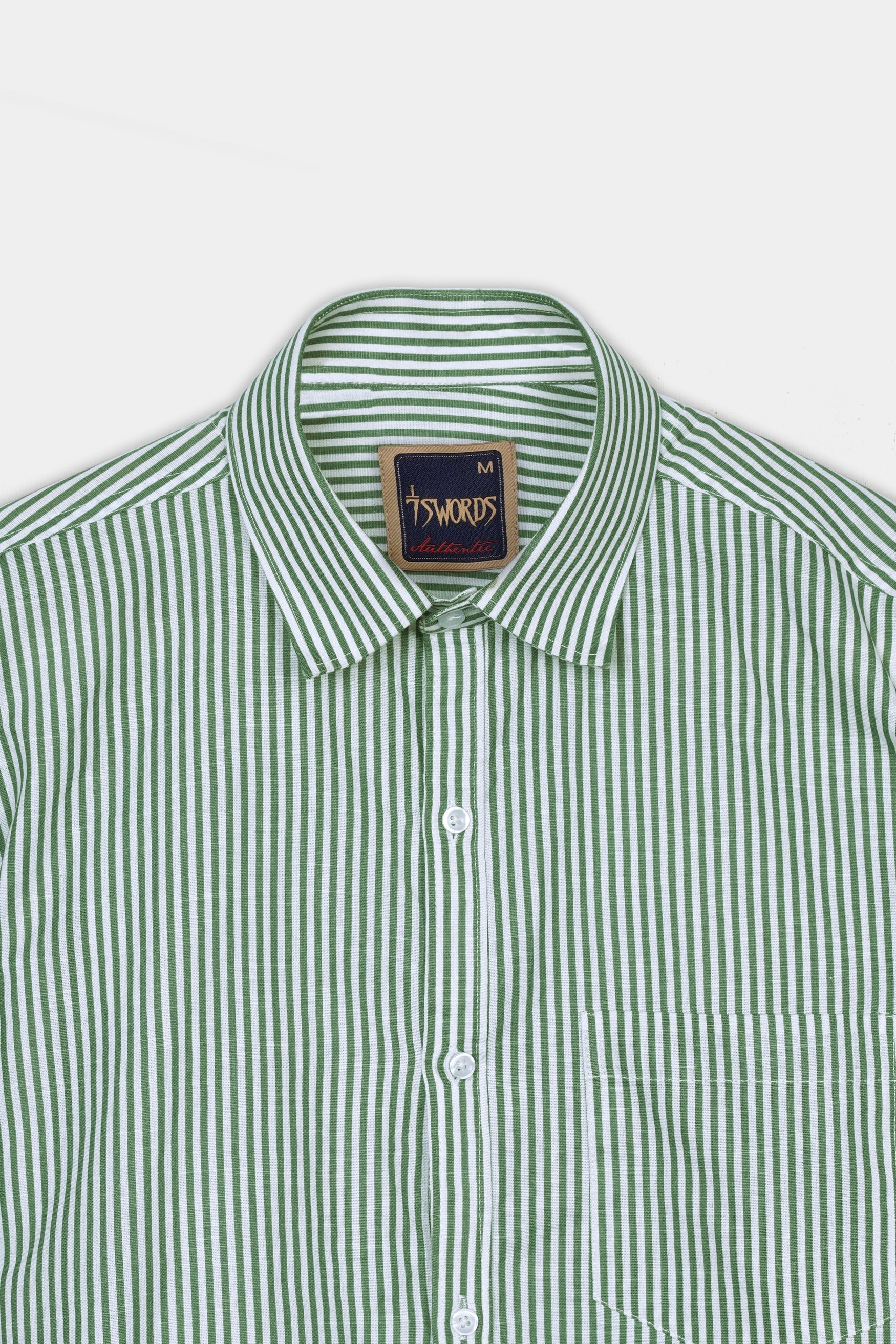 7swords-Bright White and Cactus Green Striped Premium Cotton Shirt