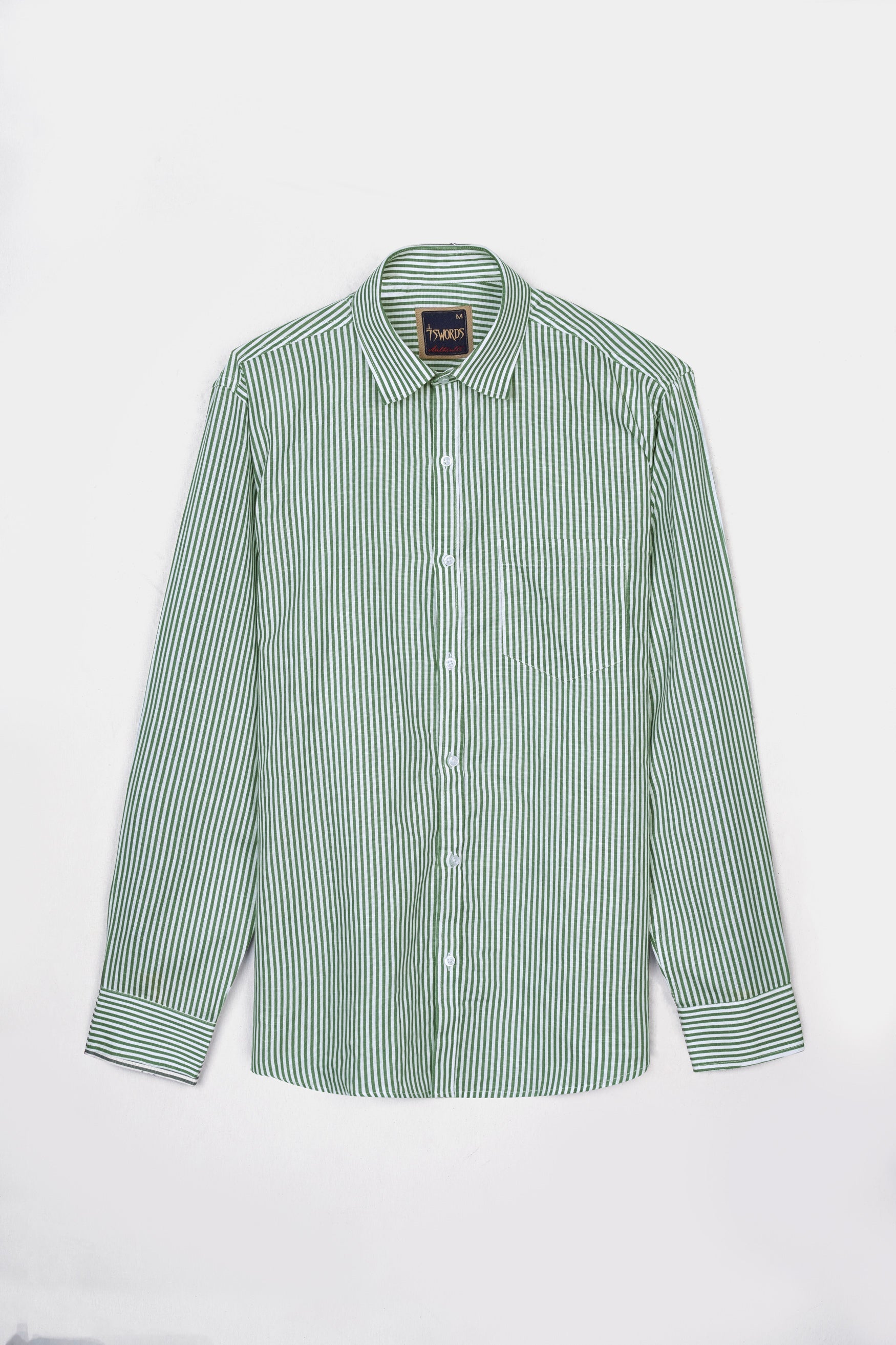 7swords-Bright White and Cactus Green Striped Premium Cotton Shirt