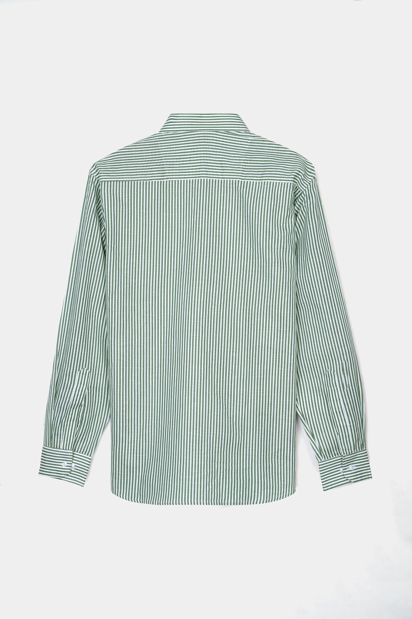 7swords-Bright White and Cactus Green Striped Premium Cotton Shirt