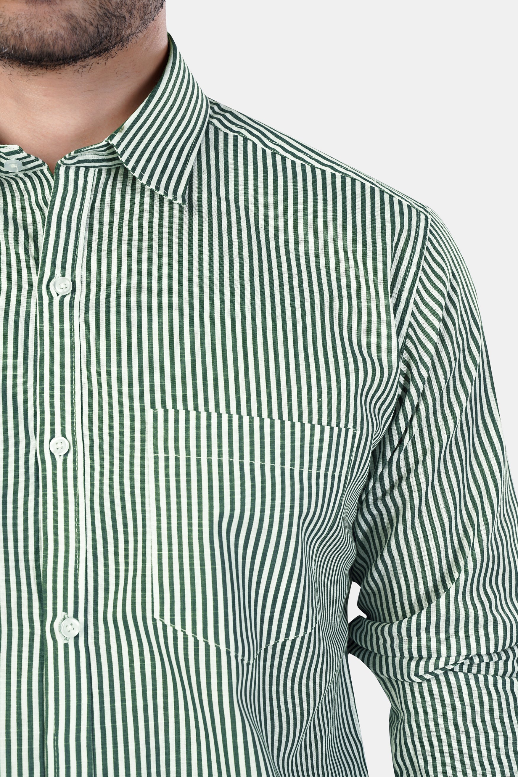 7swords-Bright White and Cactus Green Striped Premium Cotton Shirt