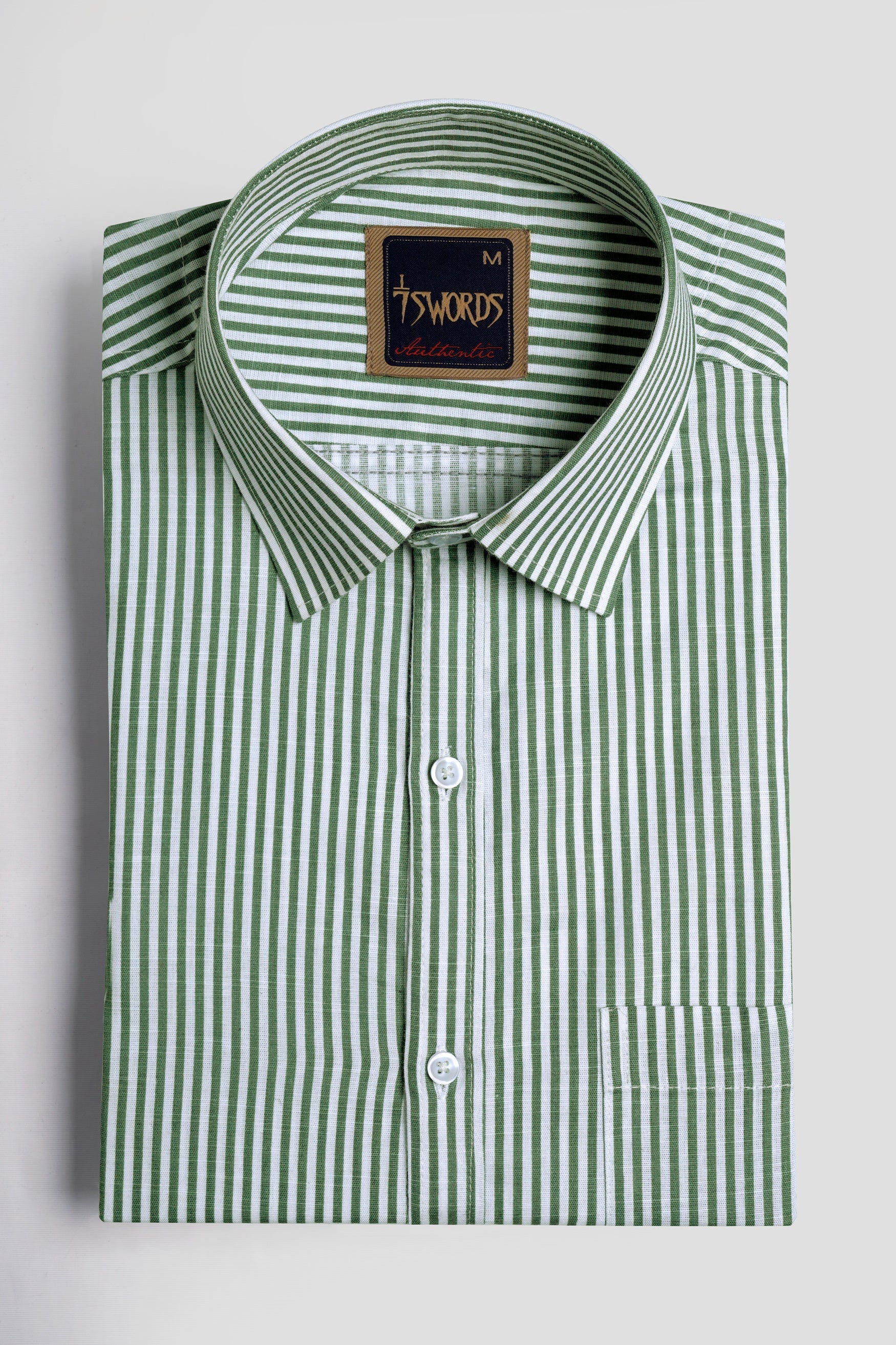 7swords-Bright White and Cactus Green Striped Premium Cotton Shirt