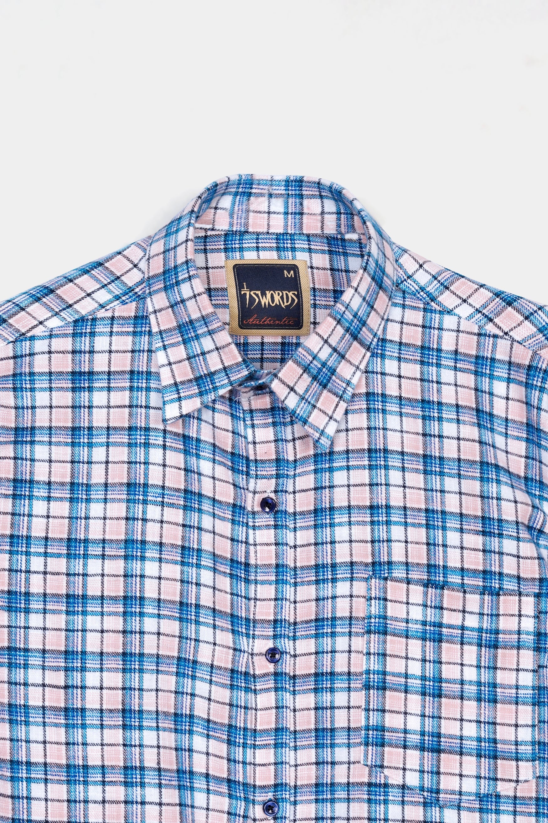 7swords-Danube Blue and Blossom Pink Checkered Premium Cotton Shirt