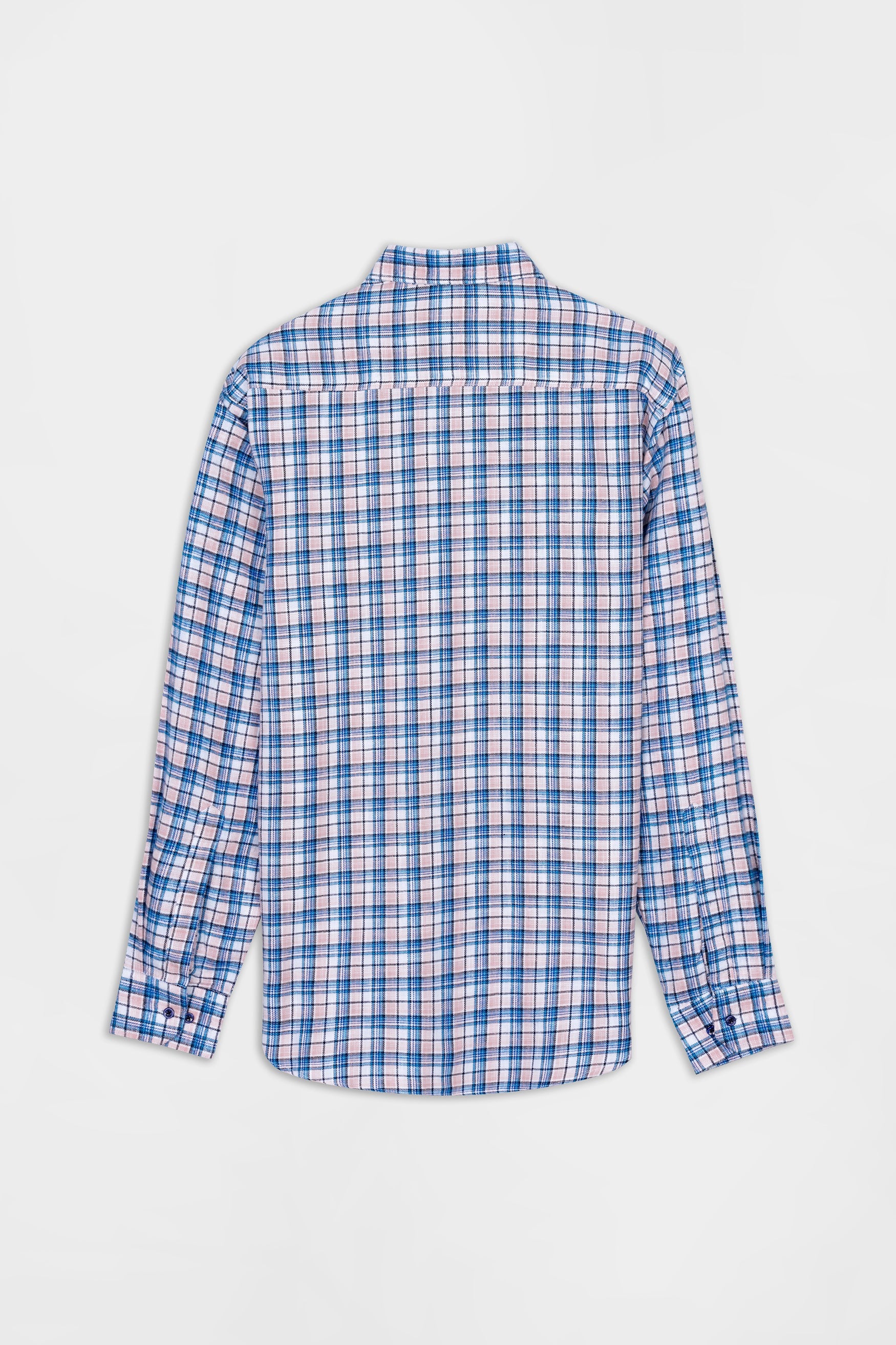 7swords-Danube Blue and Blossom Pink Checkered Premium Cotton Shirt