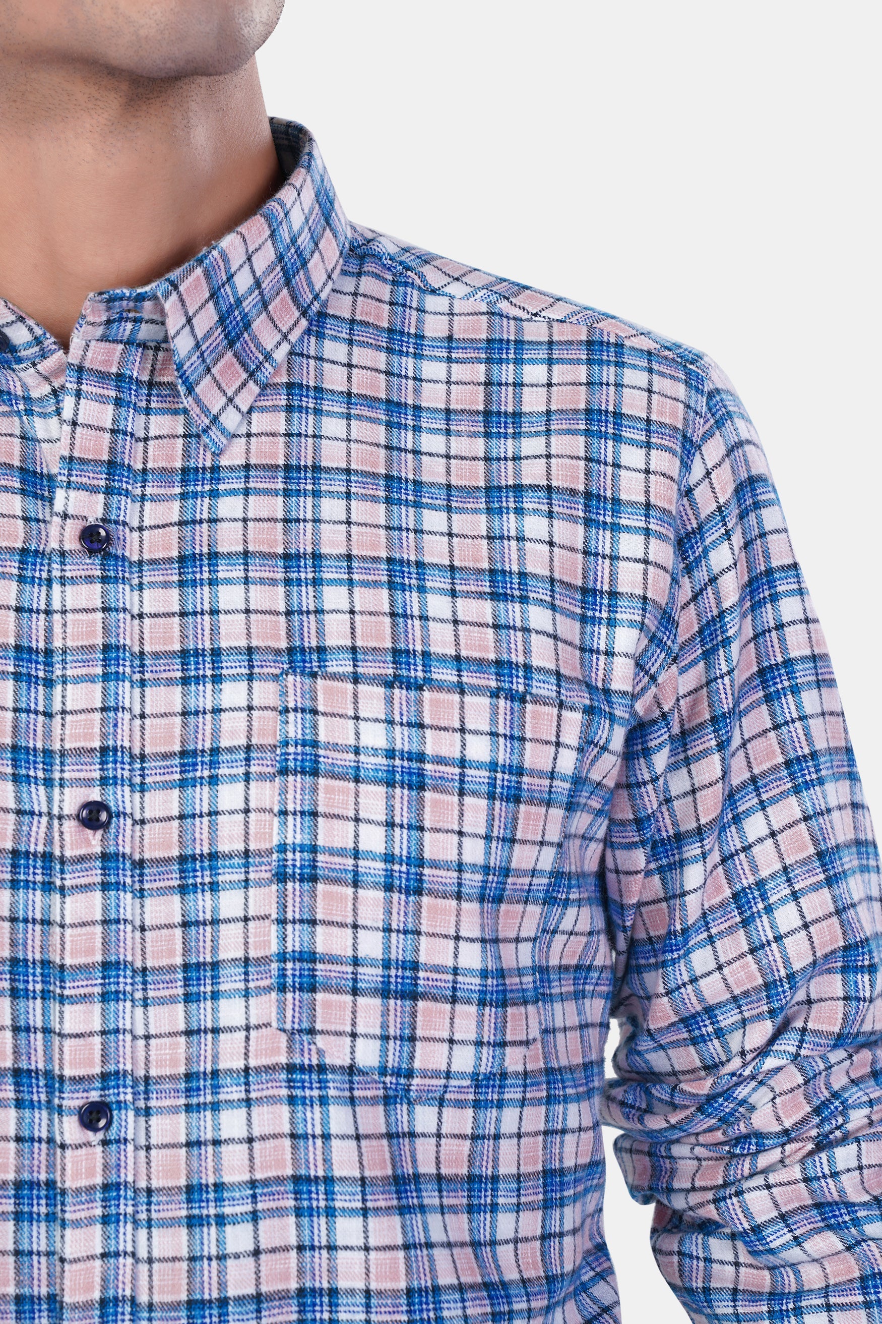 7swords-Danube Blue and Blossom Pink Checkered Premium Cotton Shirt