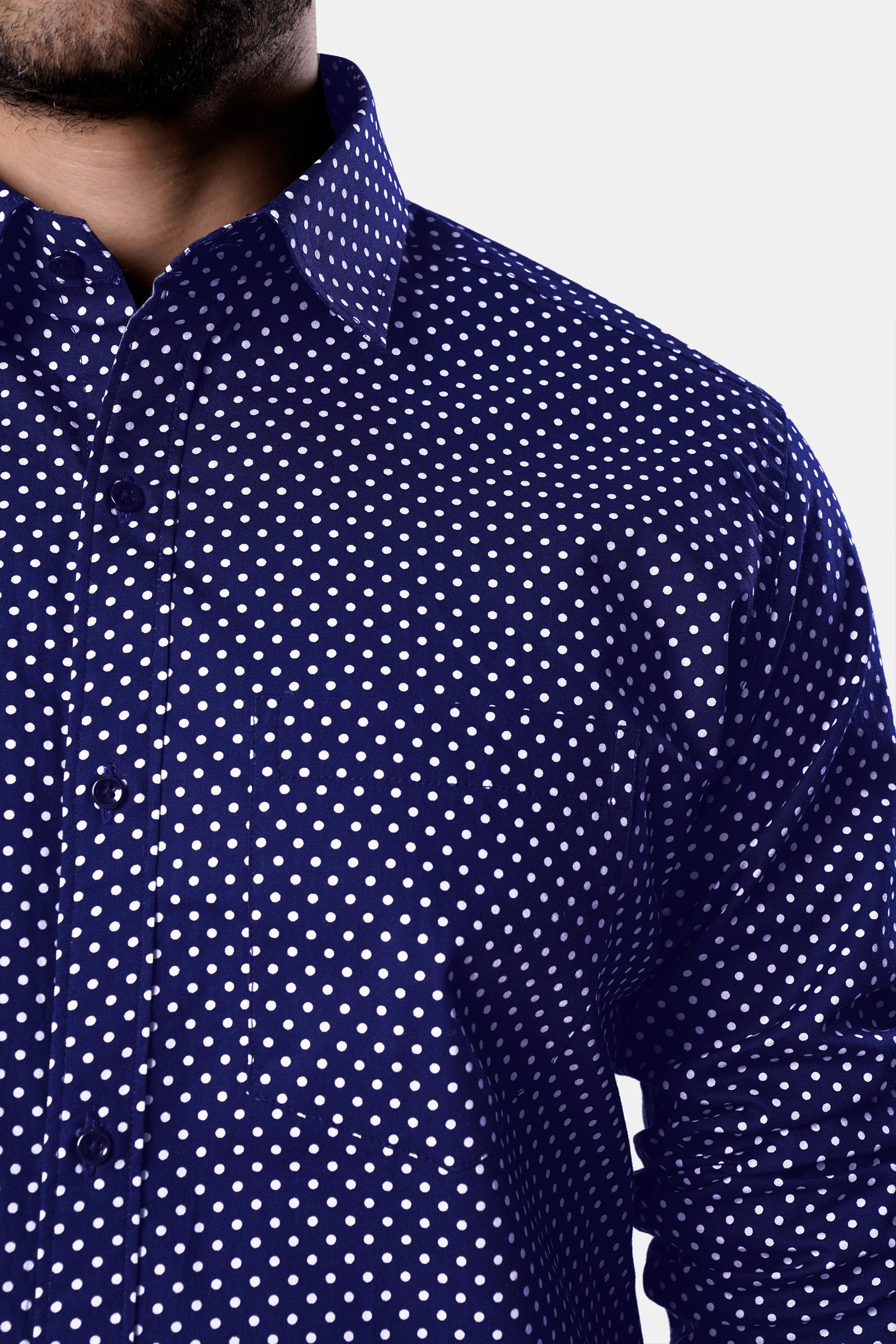 7swords-Broncos Blue and White Polka Dotted Premium Cotton Shirt