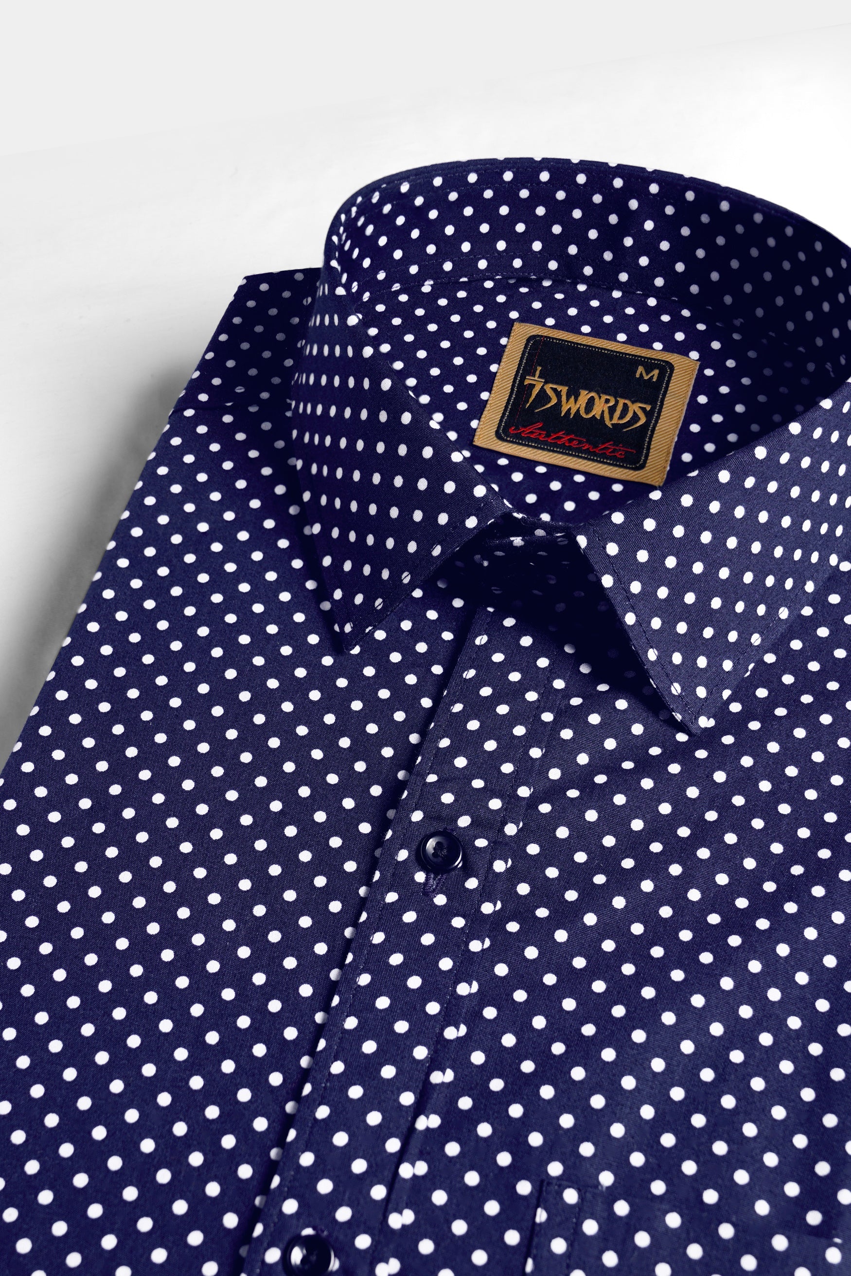 7swords-Broncos Blue and White Polka Dotted Premium Cotton Shirt