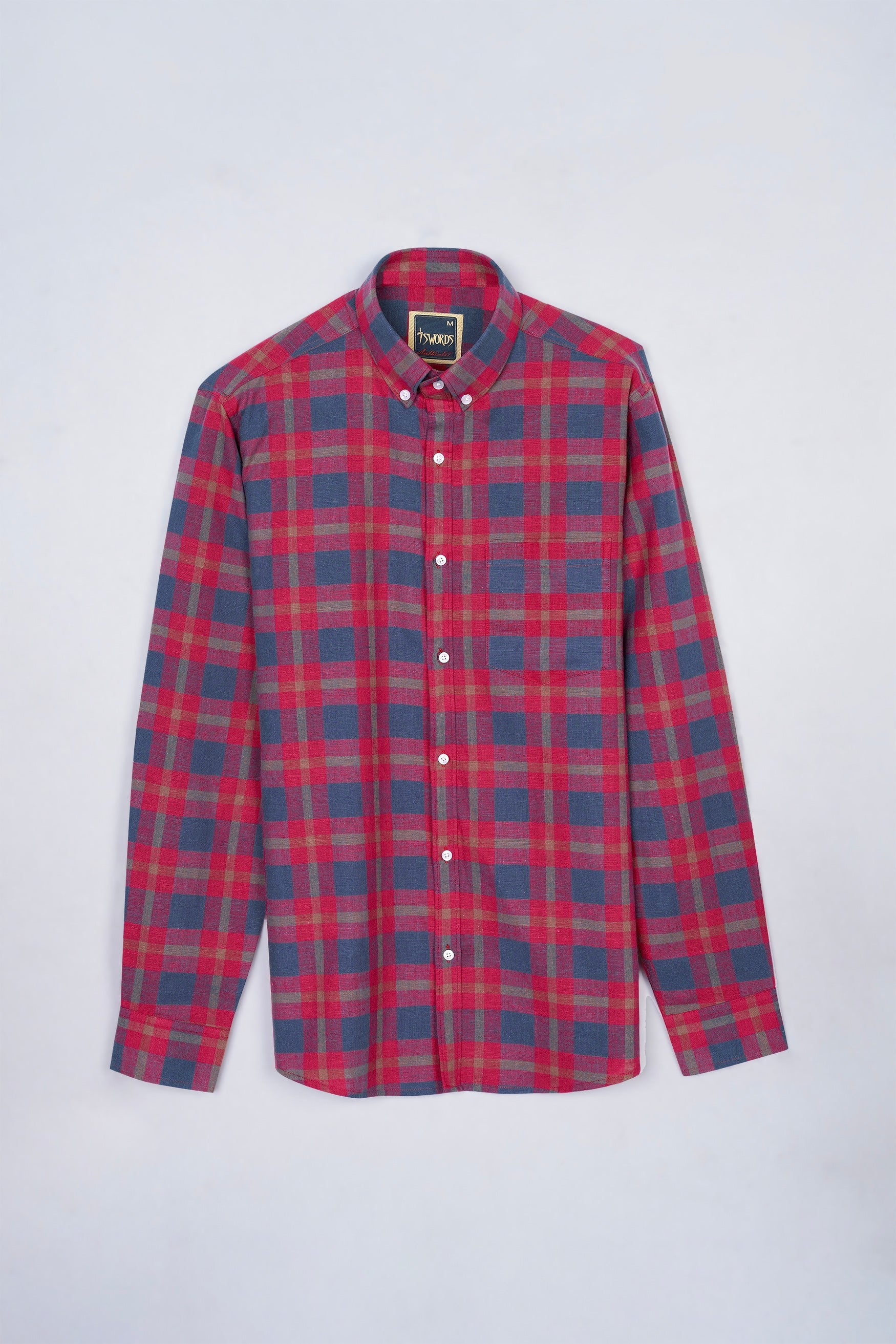 7swords-Falu Red and Pickled Blue Checkered Premium Cotton Button Down Shirt