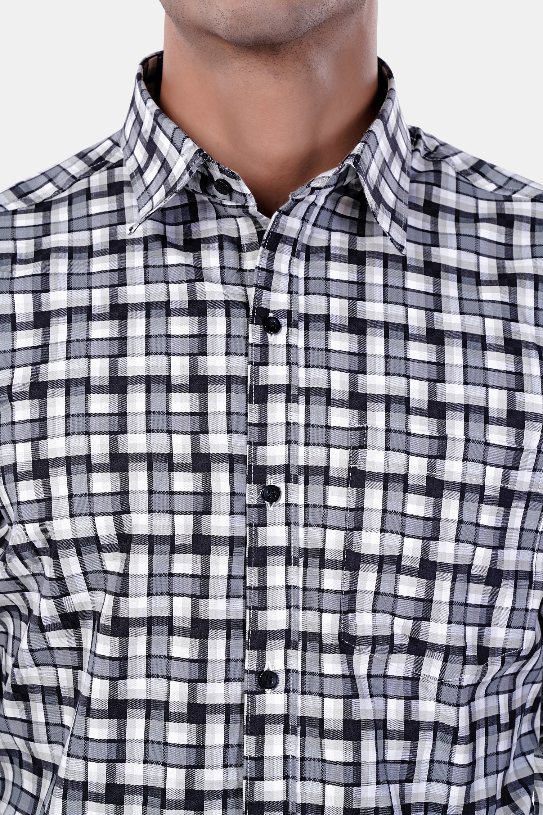 7swords-Davy Gray with Cinder Gray and White Checkered Premium Cotton Shirt