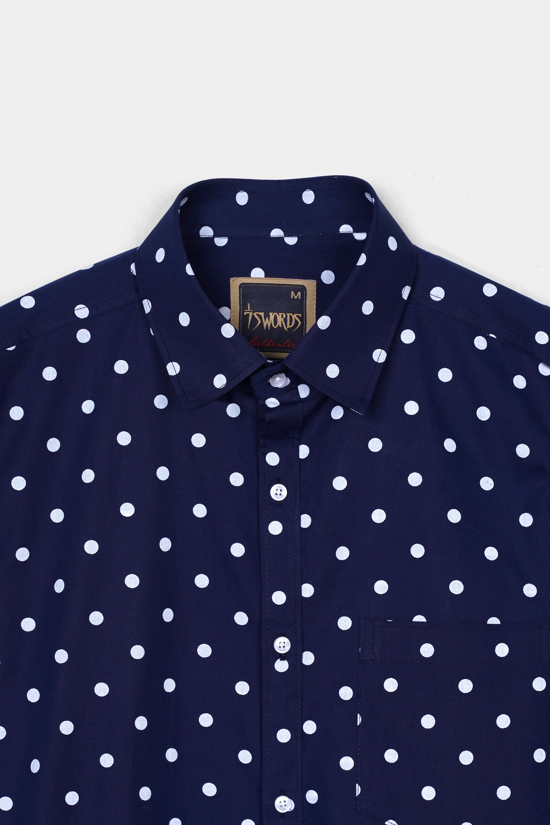 7swords-Haiti Blue and White Polka Dotted Premium Cotton Shirt