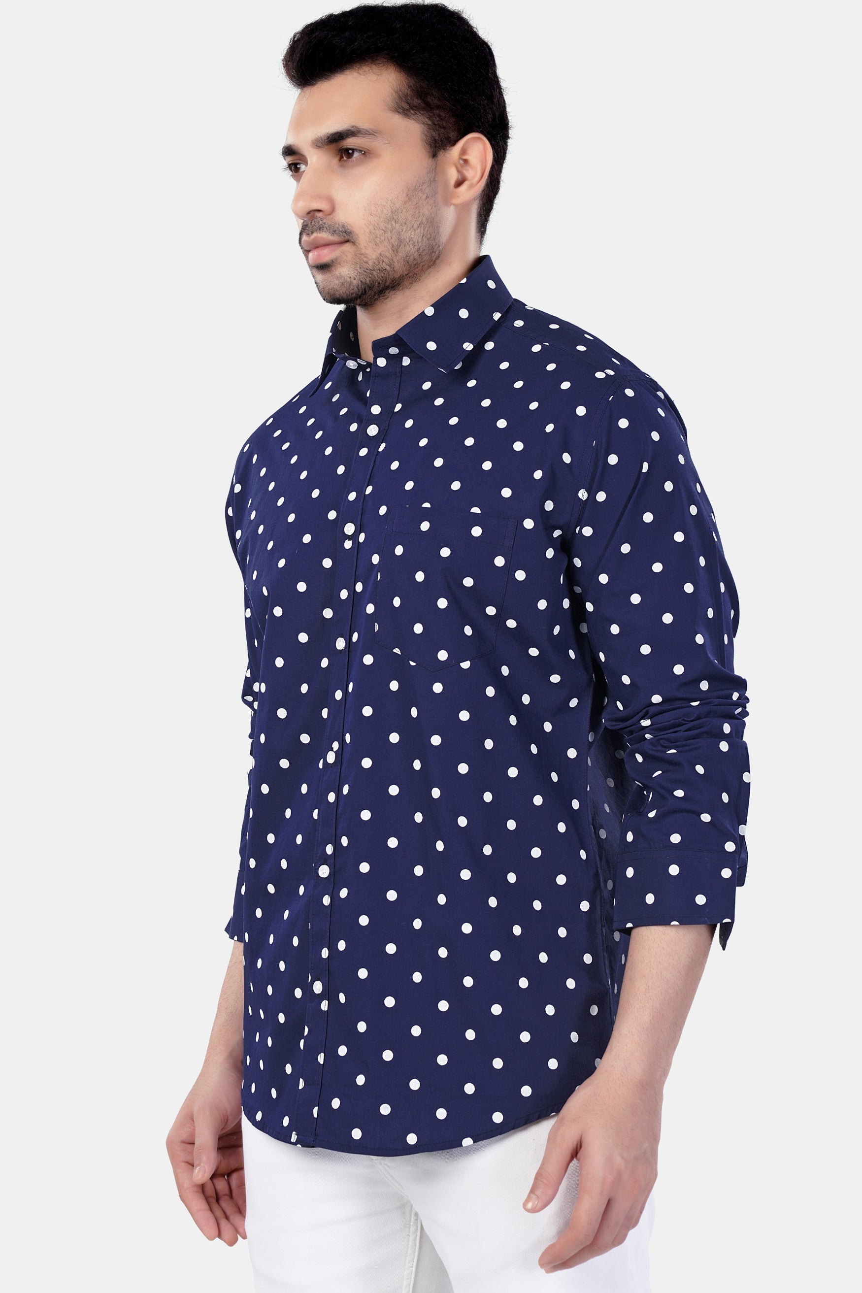 7swords-Haiti Blue and White Polka Dotted Premium Cotton Shirt