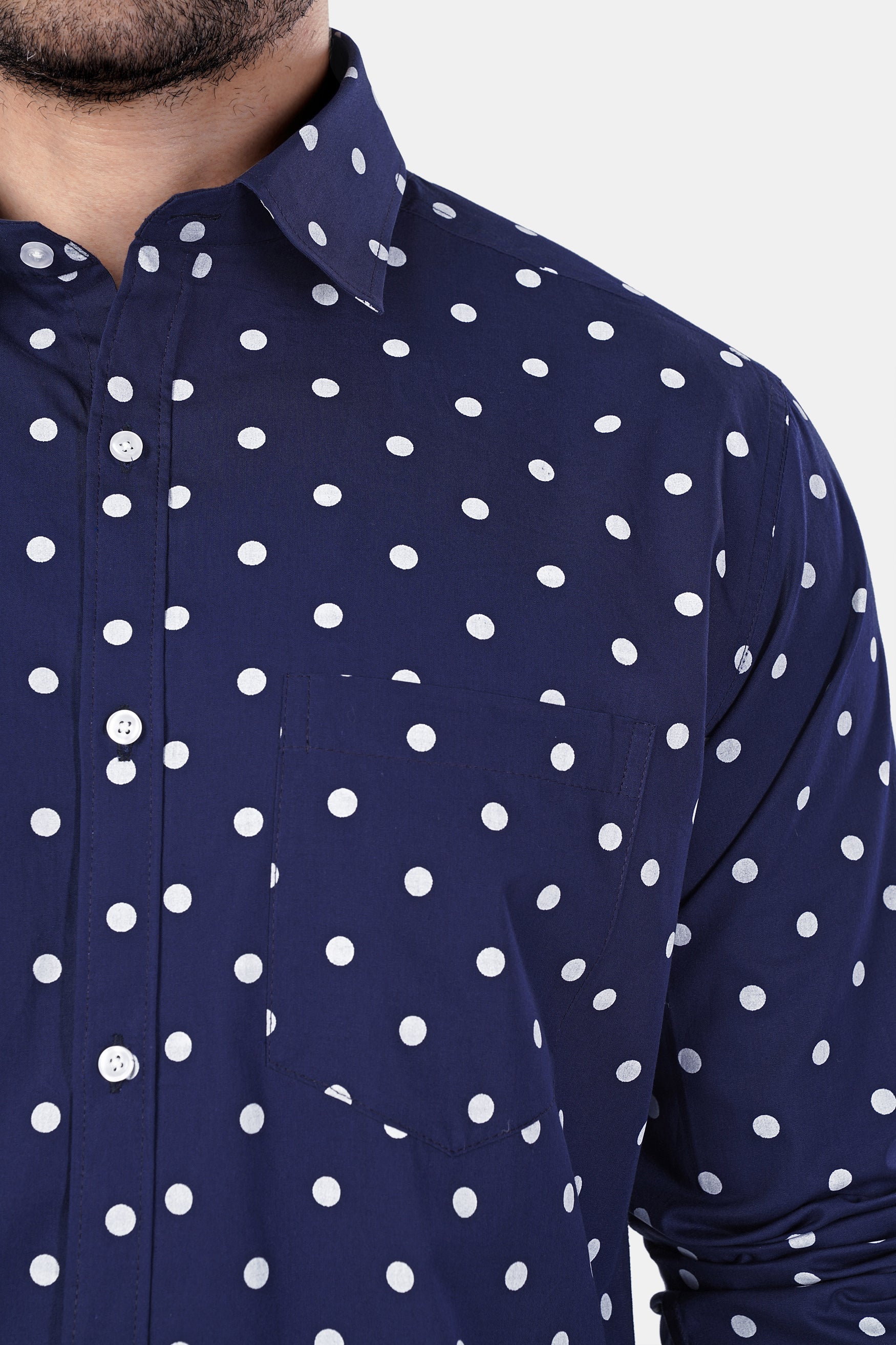 7swords-Haiti Blue and White Polka Dotted Premium Cotton Shirt