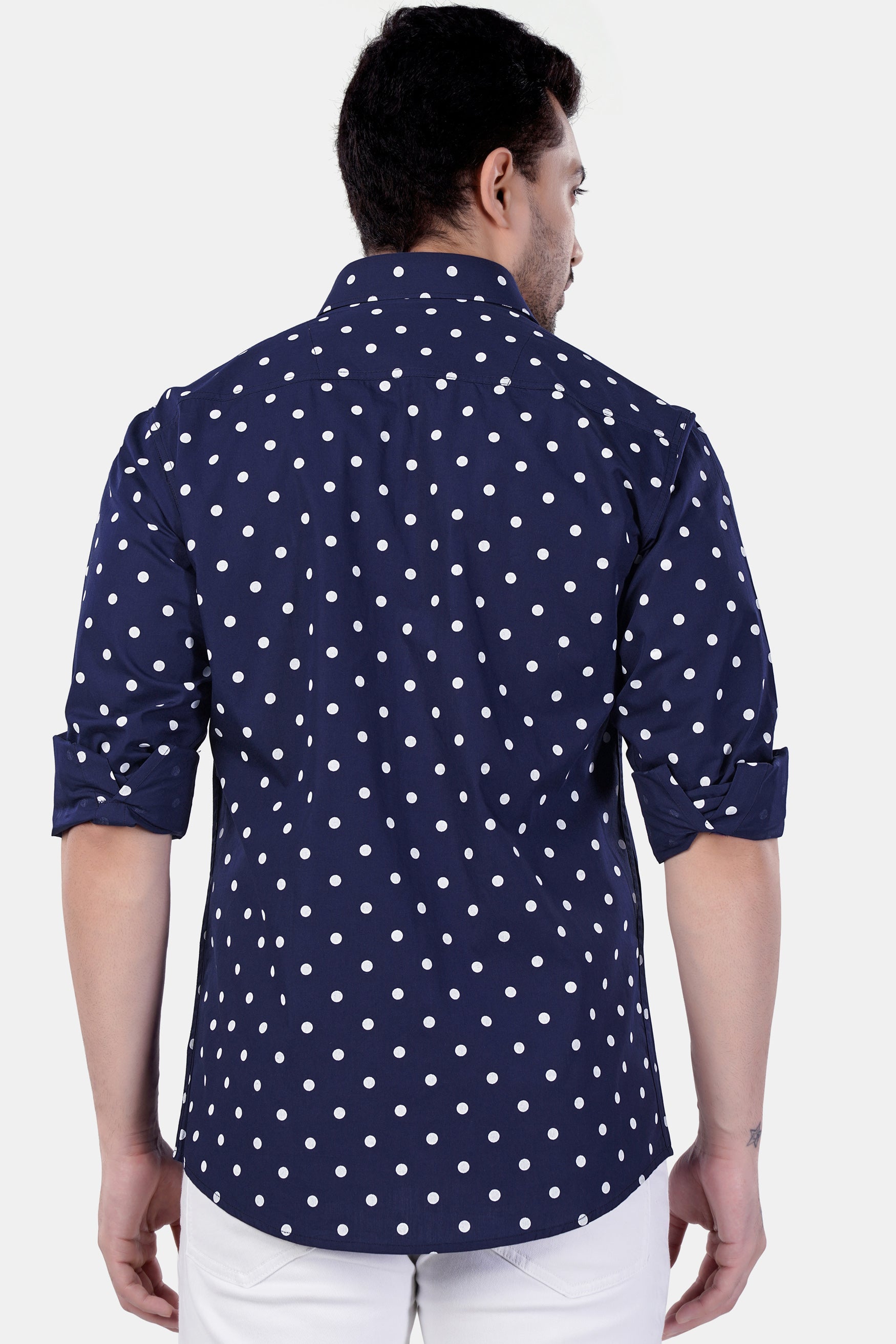 7swords-Haiti Blue and White Polka Dotted Premium Cotton Shirt