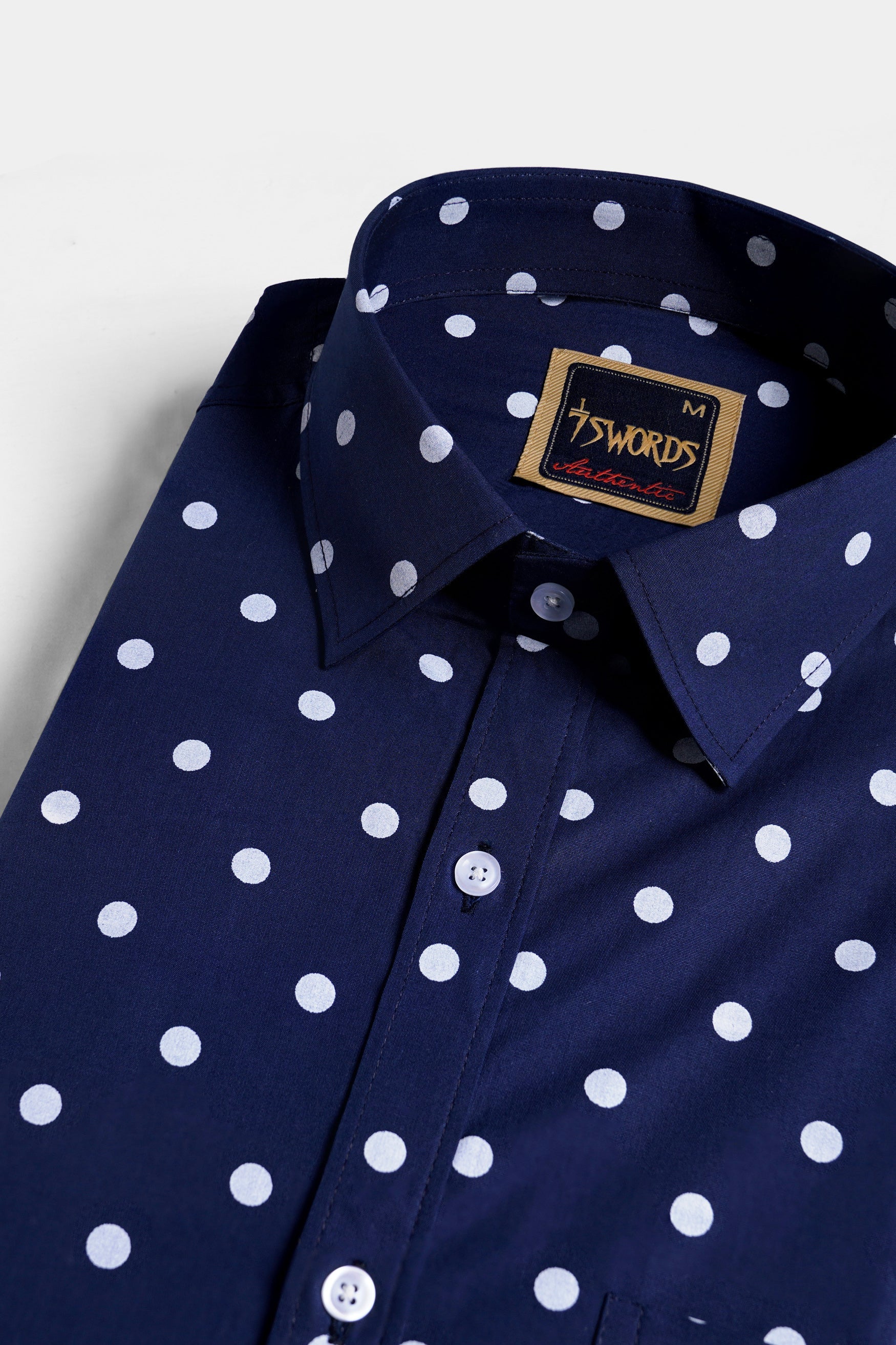 7swords-Haiti Blue and White Polka Dotted Premium Cotton Shirt