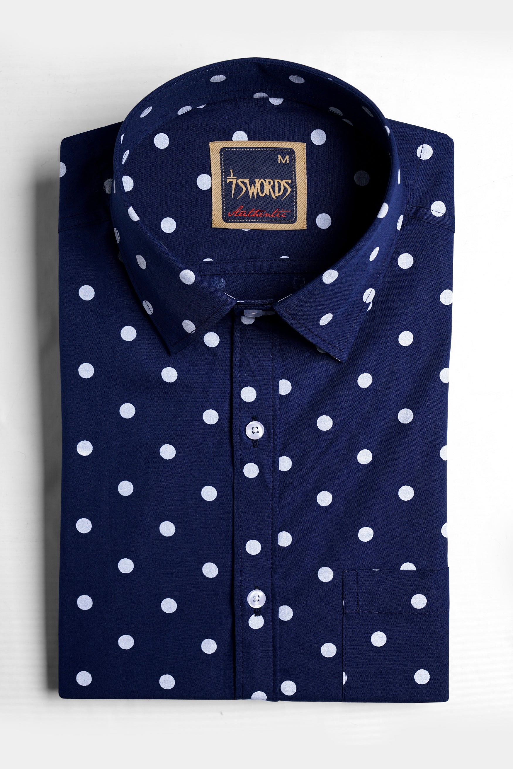 7swords-Haiti Blue and White Polka Dotted Premium Cotton Shirt