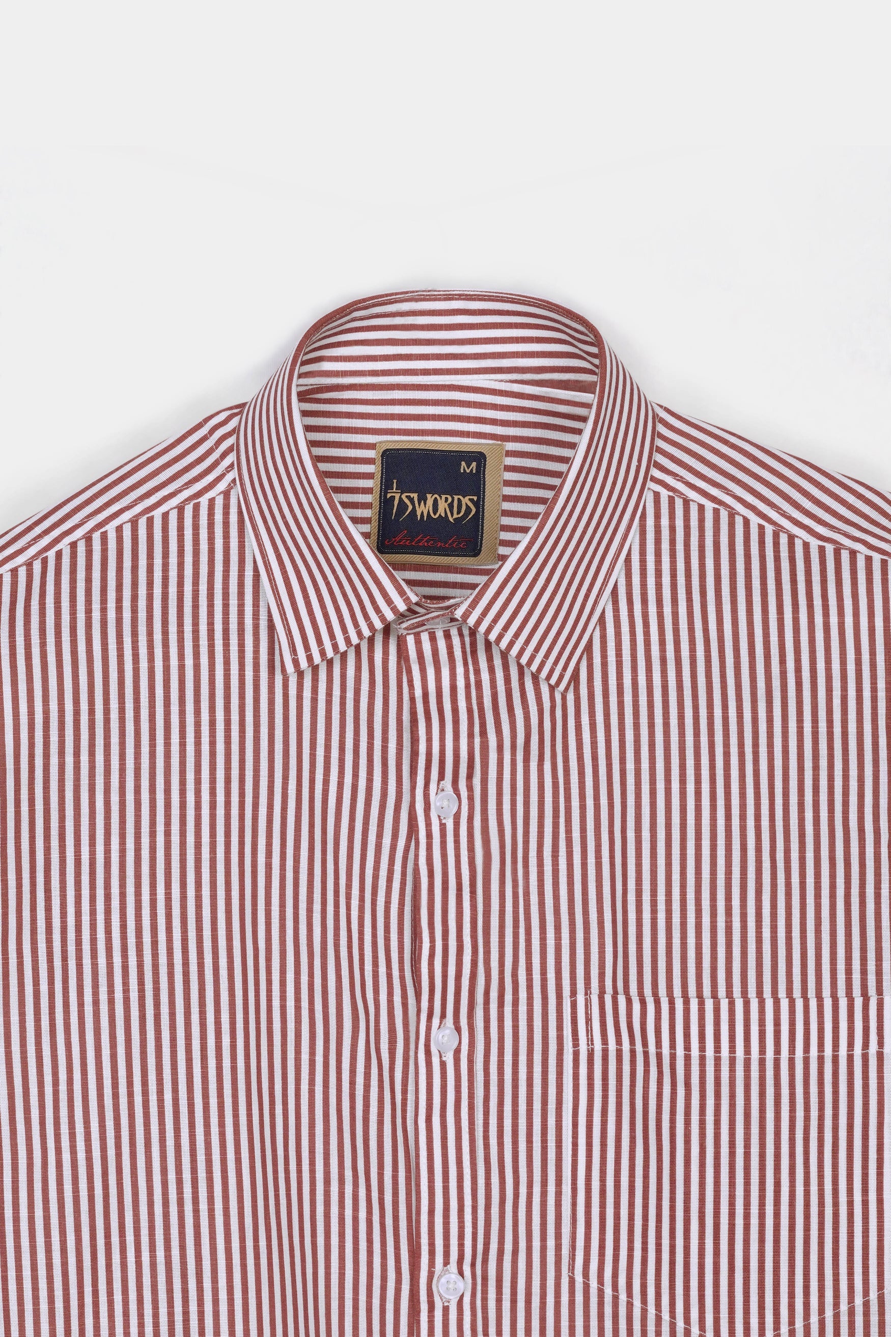 7swords-Blush Brown and Bright White Striped Premium Cotton Shirt