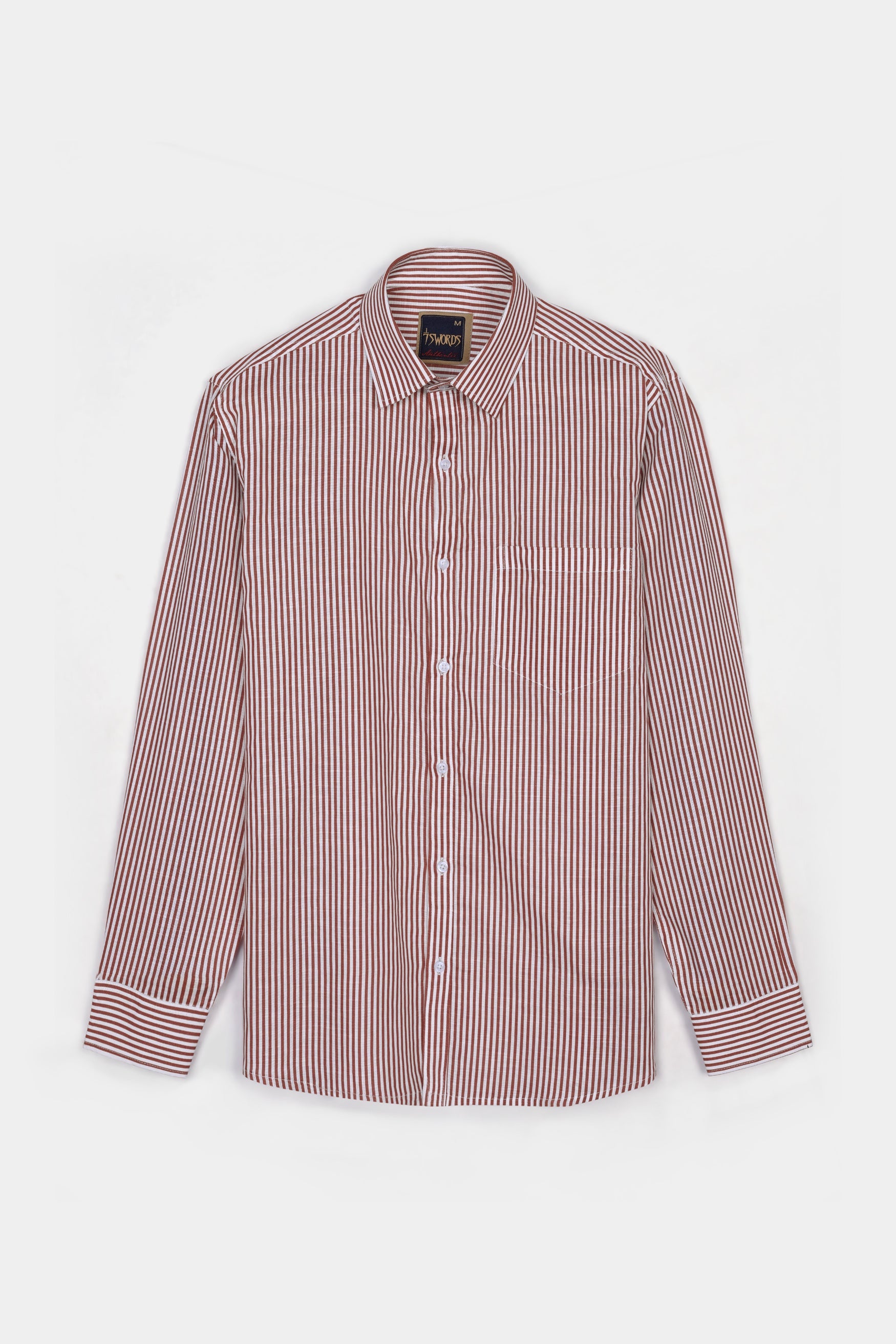 7swords-Blush Brown and Bright White Striped Premium Cotton Shirt