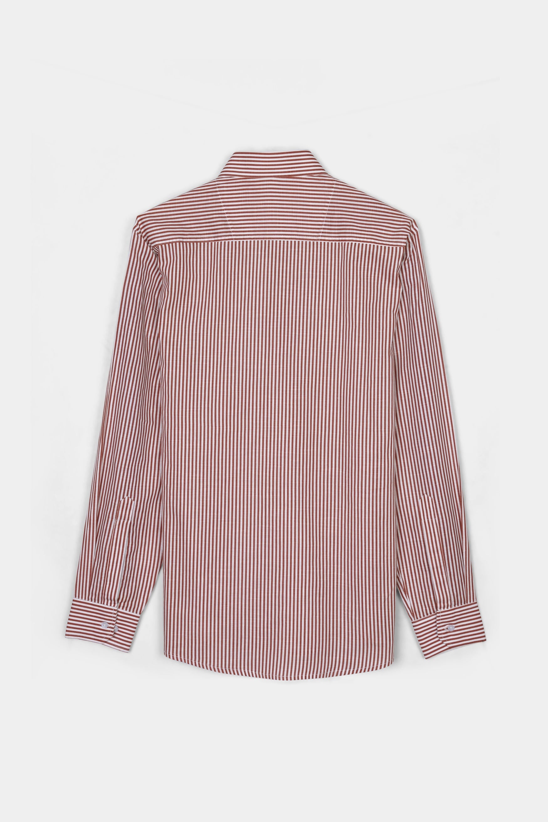 7swords-Blush Brown and Bright White Striped Premium Cotton Shirt