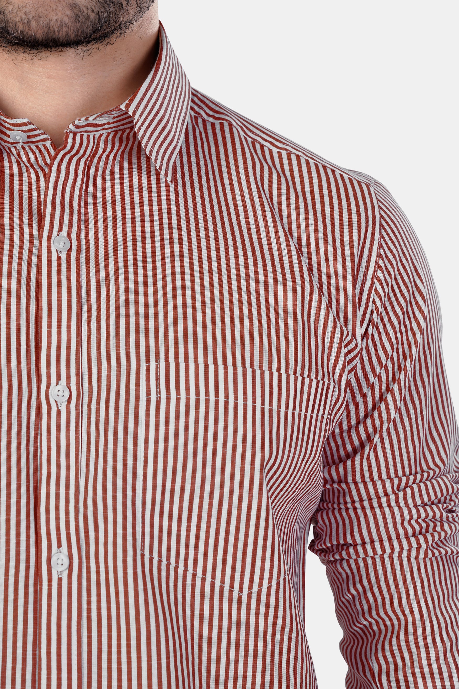 7swords-Blush Brown and Bright White Striped Premium Cotton Shirt