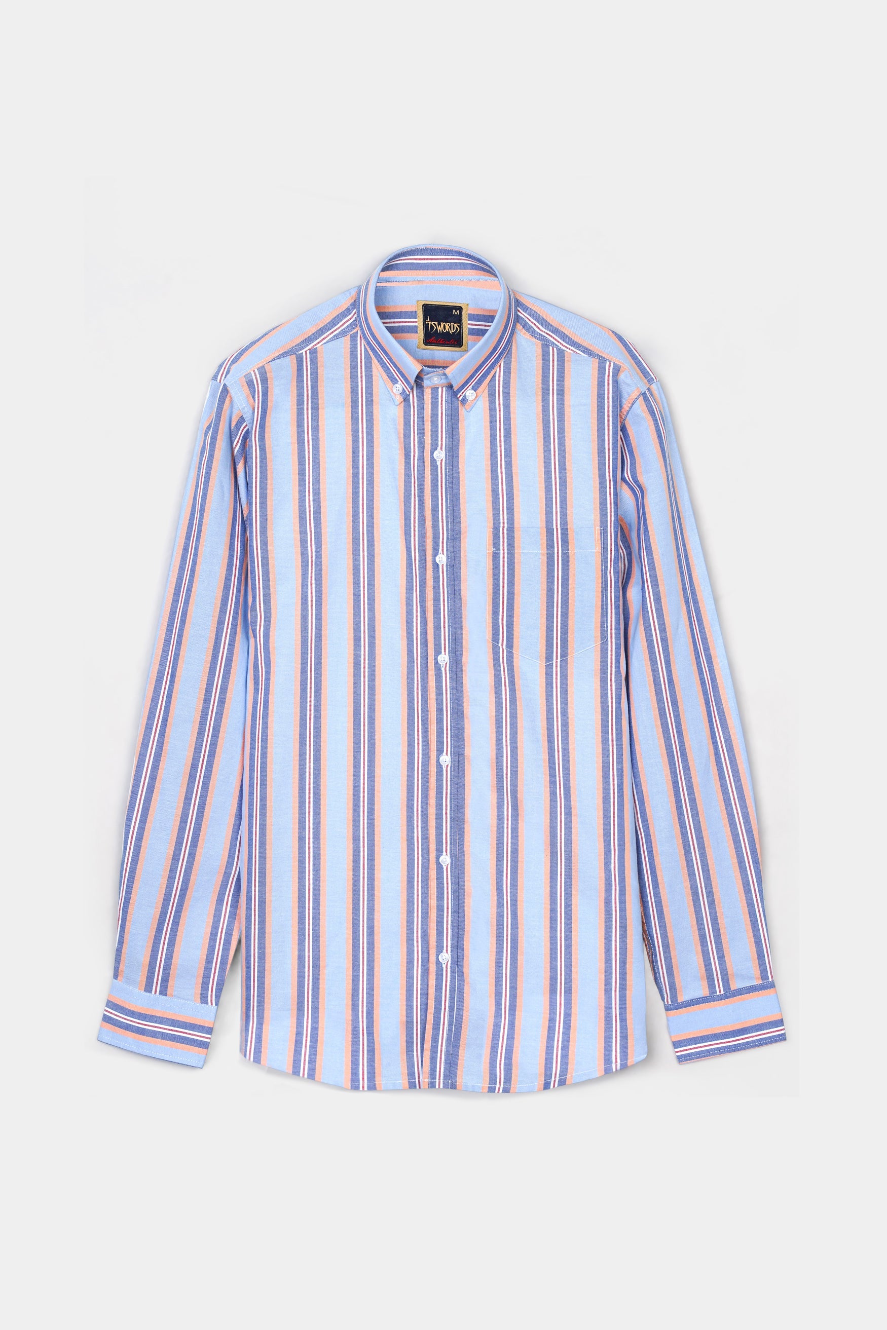 7swords-Periwinkle Blue and Tonys Brown Multicolour Striped Premium Cotton Shirt