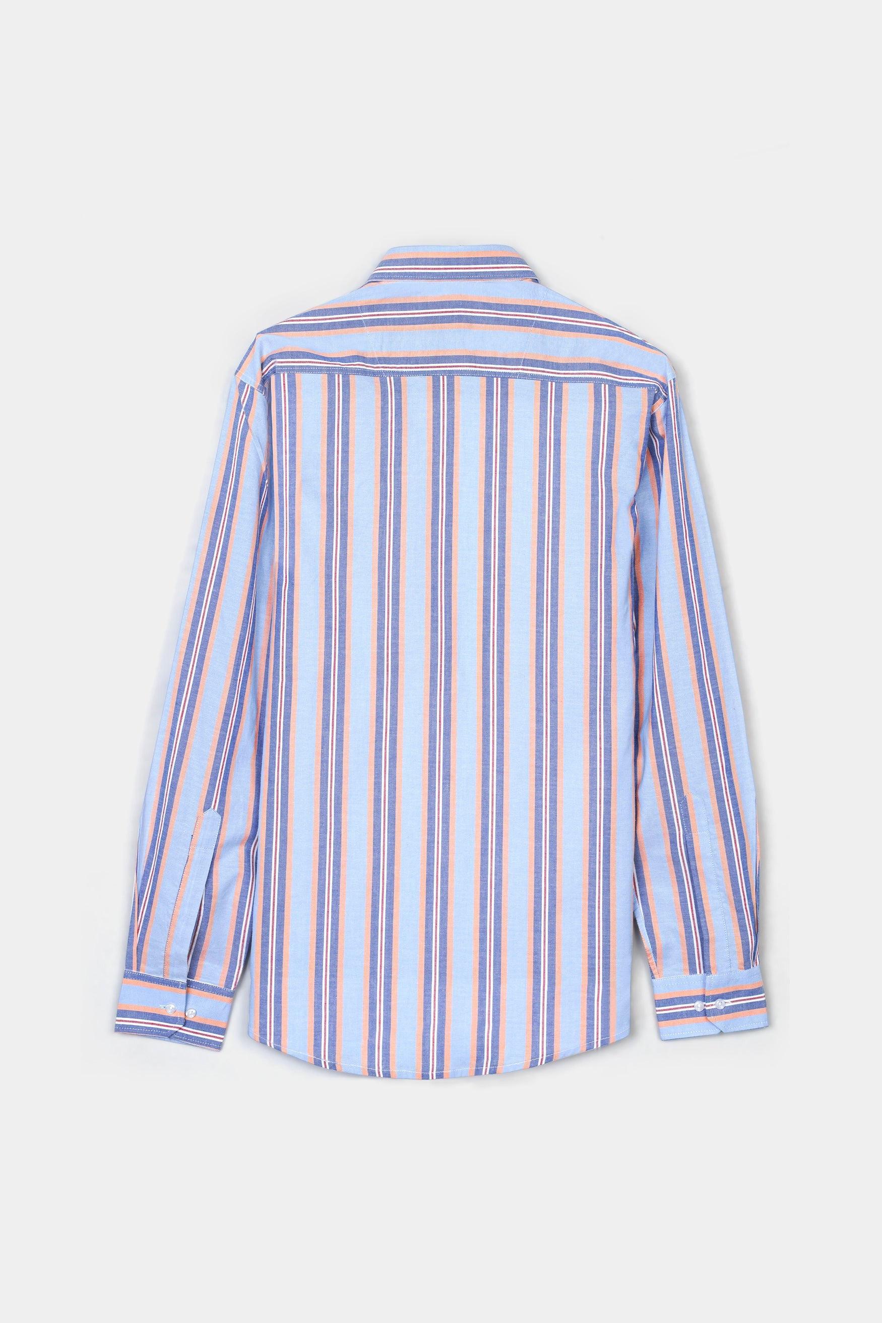 7swords-Periwinkle Blue and Tonys Brown Multicolour Striped Premium Cotton Shirt