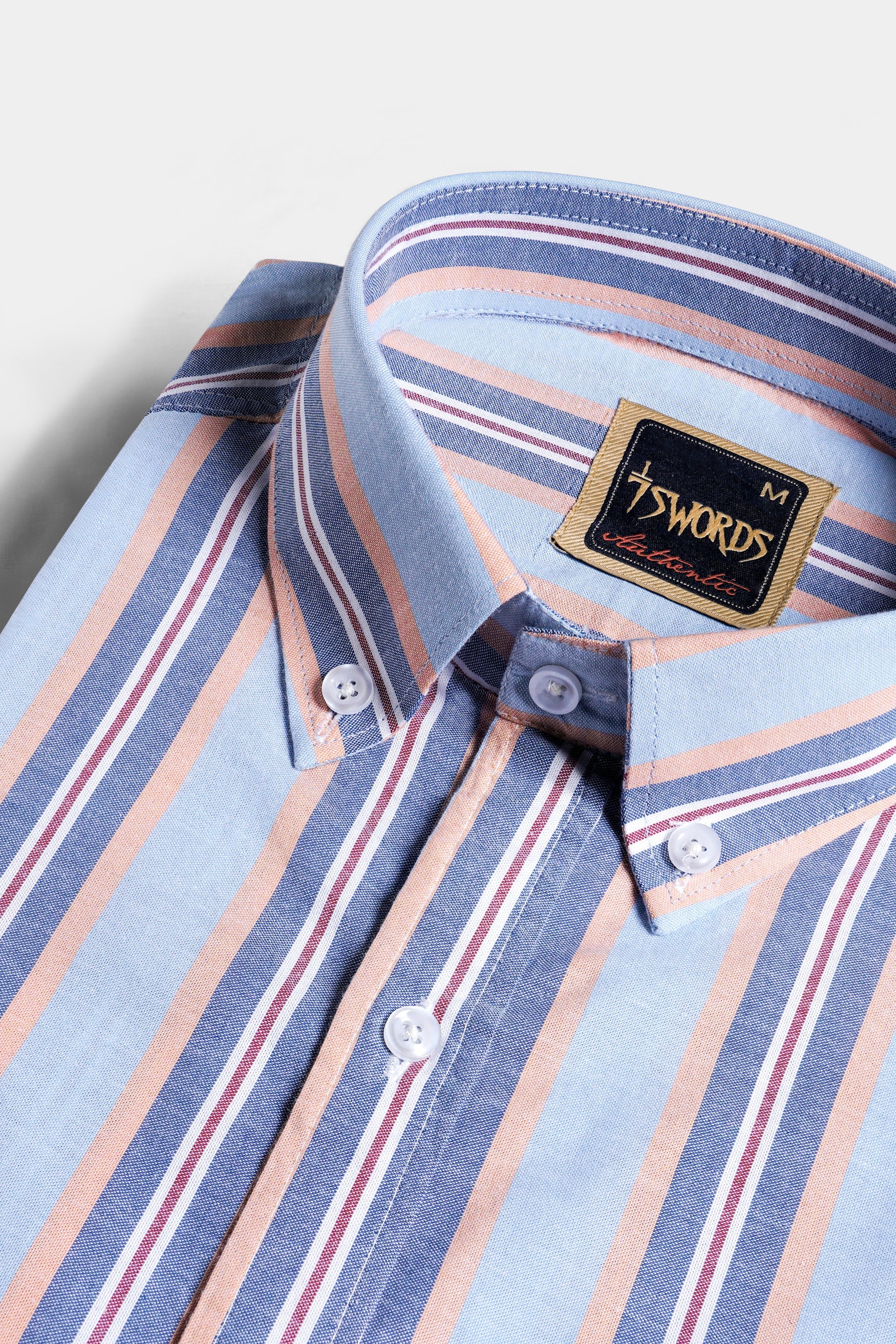 7swords-Periwinkle Blue and Tonys Brown Multicolour Striped Premium Cotton Shirt