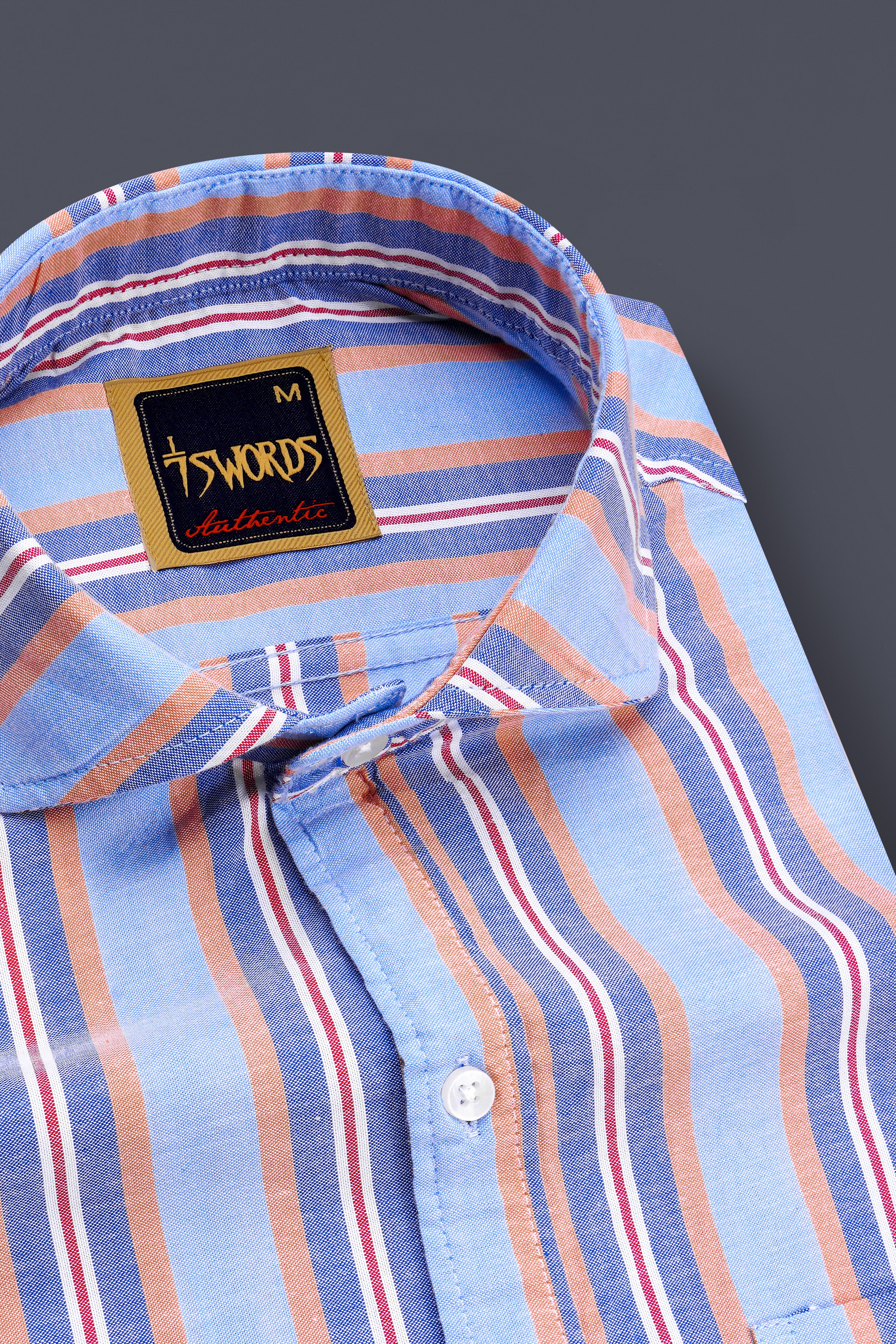 7swords-Periwinkle Blue and Tonys Brown Multicolour Striped Premium Cotton Shirt
