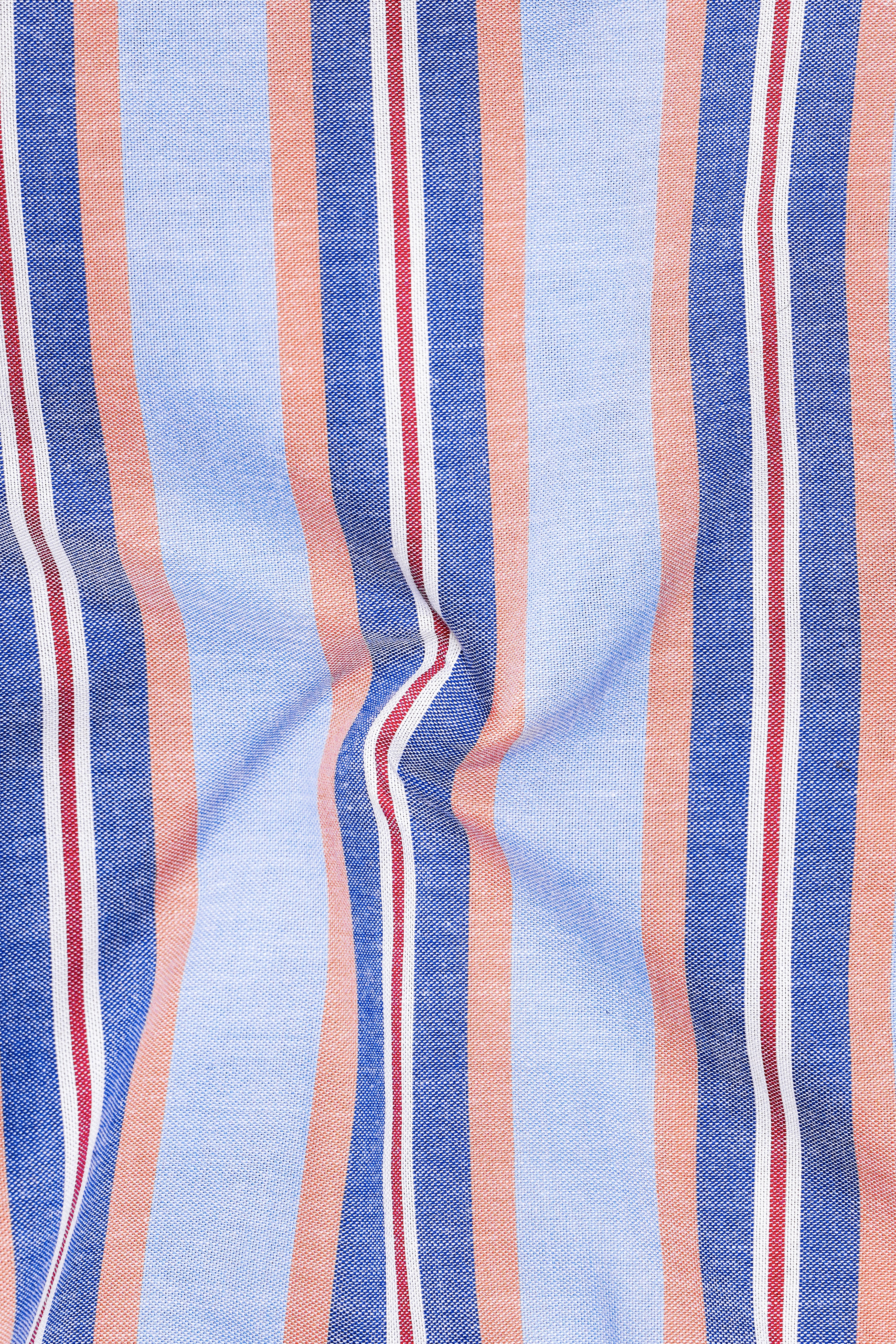 7swords-Periwinkle Blue and Tonys Brown Multicolour Striped Premium Cotton Shirt