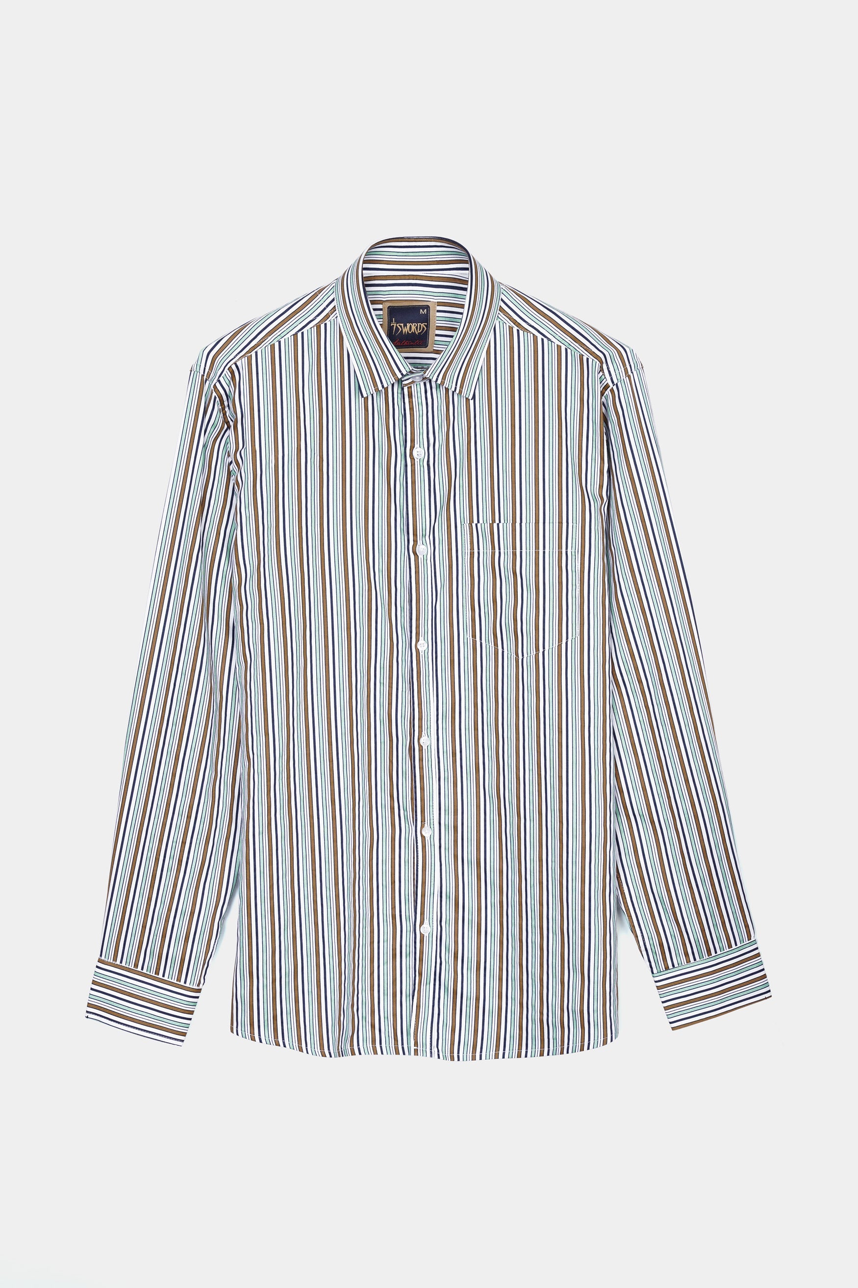 7swords-Bright White and Mocha Brown Multicolour Striped Premium Cotton Shirt