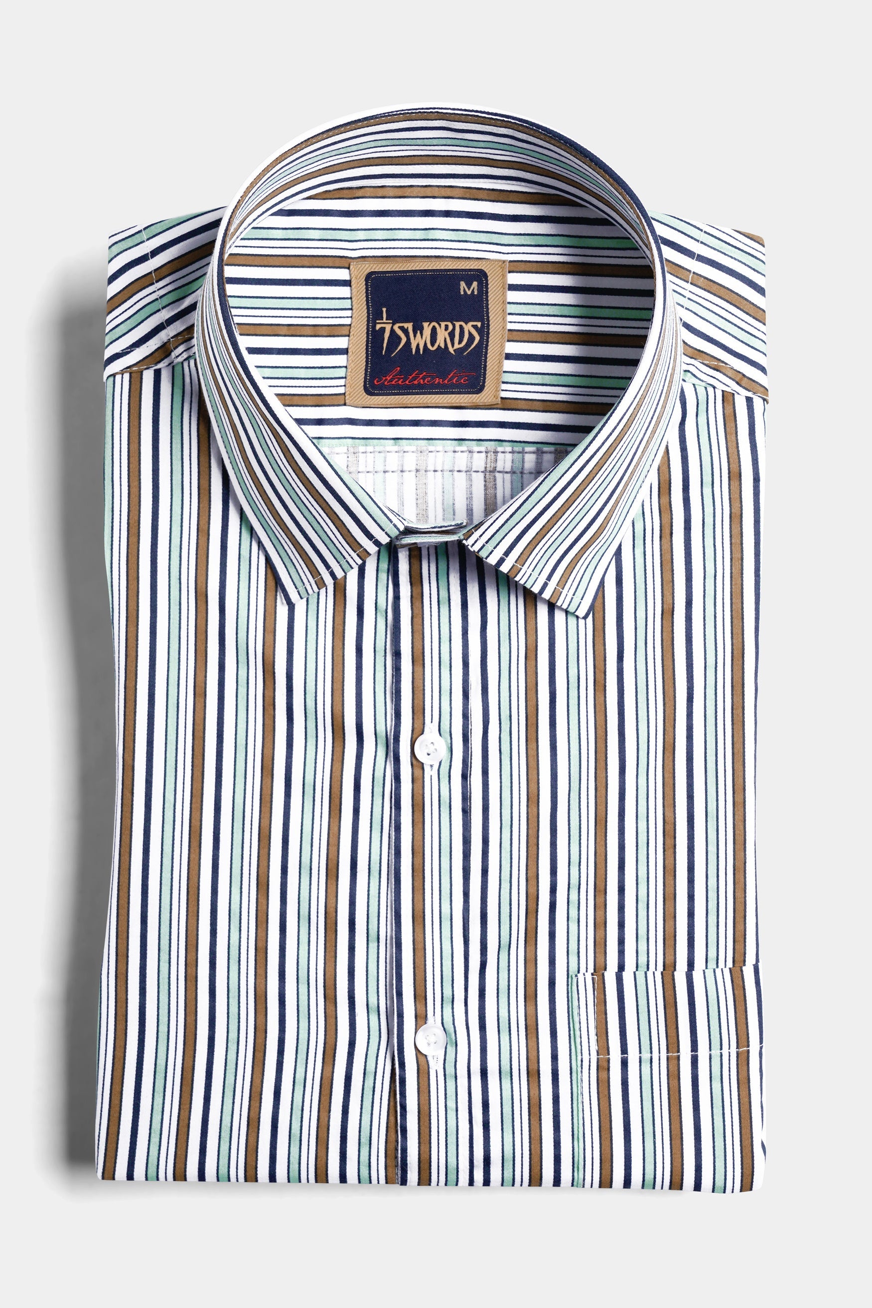 7swords-Bright White and Mocha Brown Multicolour Striped Premium Cotton Shirt