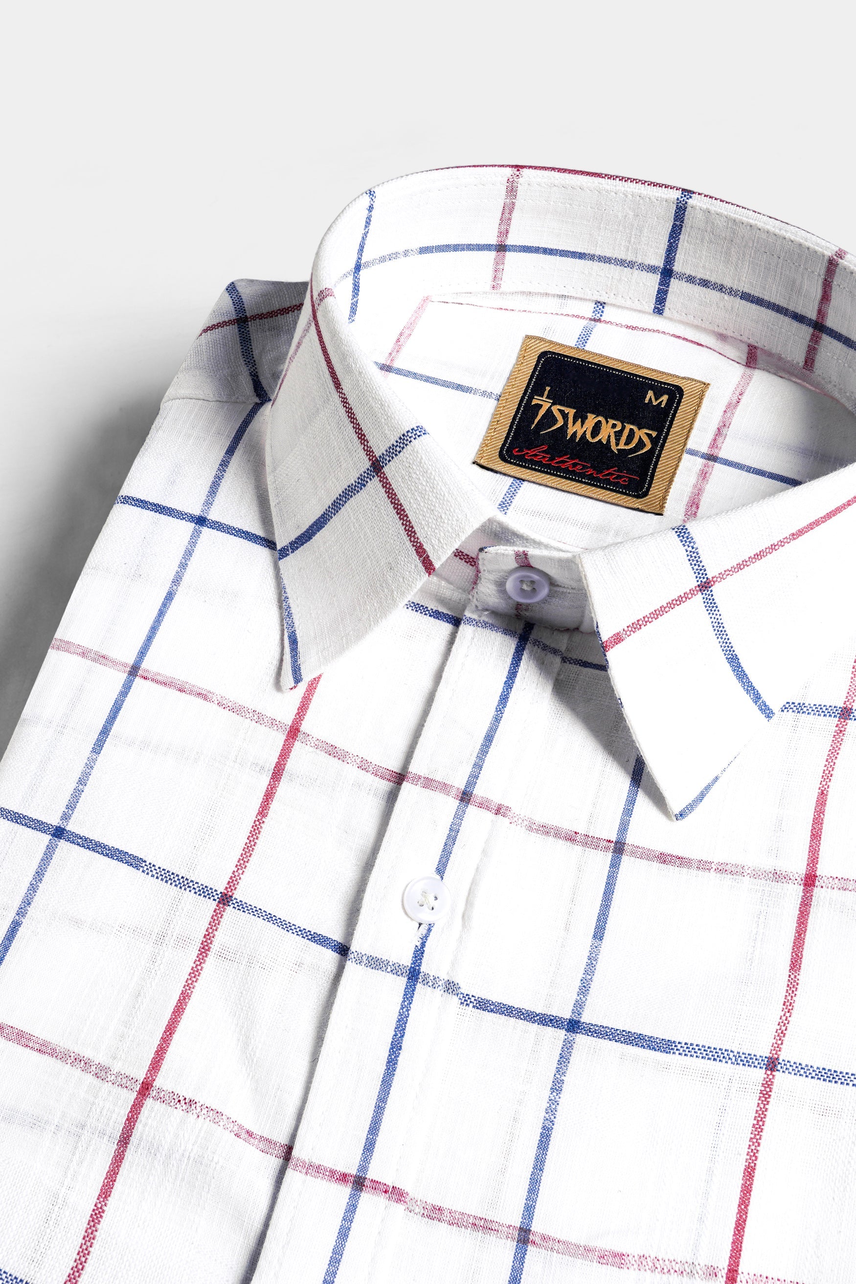 7swords-Bright White with Cabaret Pink and Dusky Blue Windowpane Premium Cotton Shirt