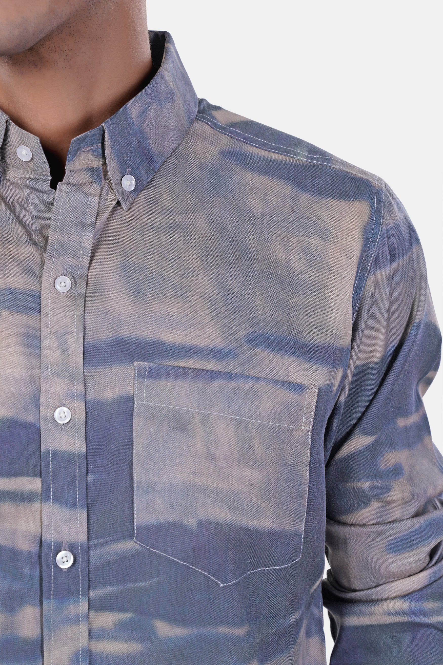 7swords-Mobster Gray and Logan Gray Tie-Dye Printed Premium Cotton Shirt