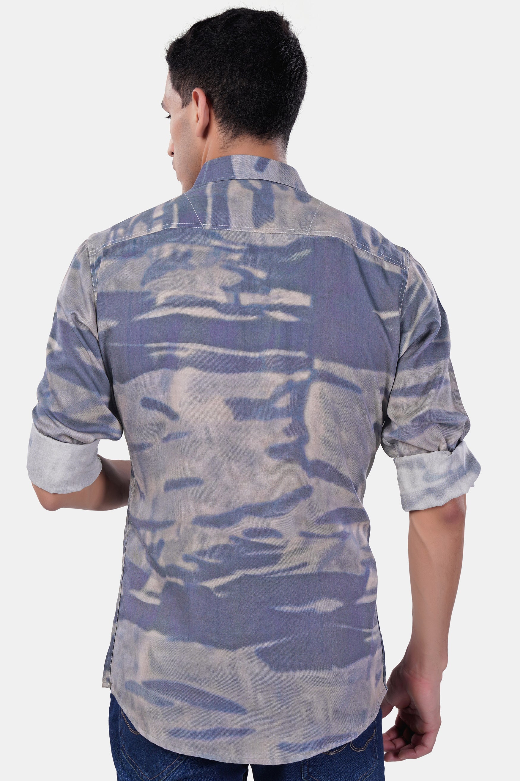 7swords-Mobster Gray and Logan Gray Tie-Dye Printed Premium Cotton Shirt