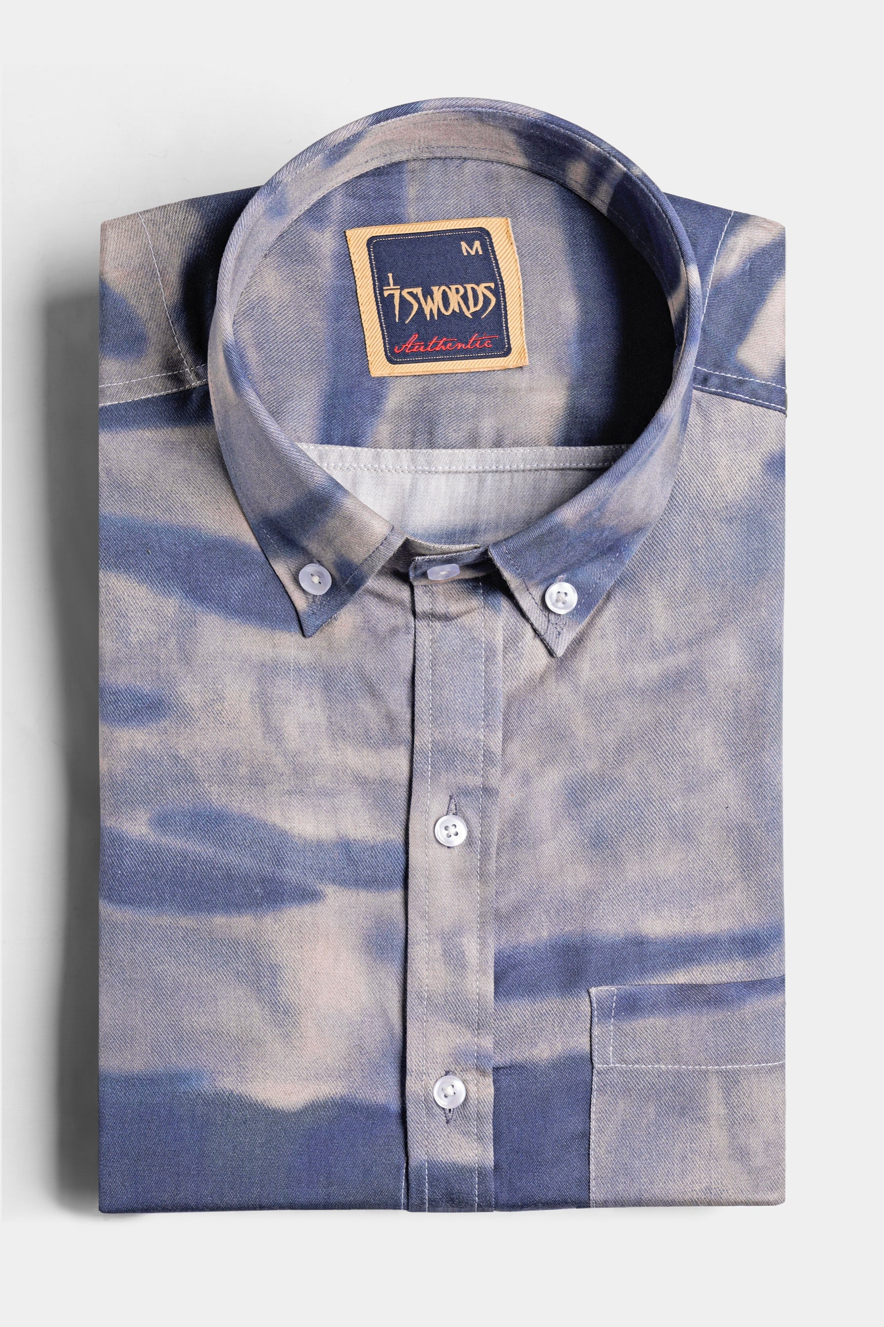 7swords-Mobster Gray and Logan Gray Tie-Dye Printed Premium Cotton Shirt